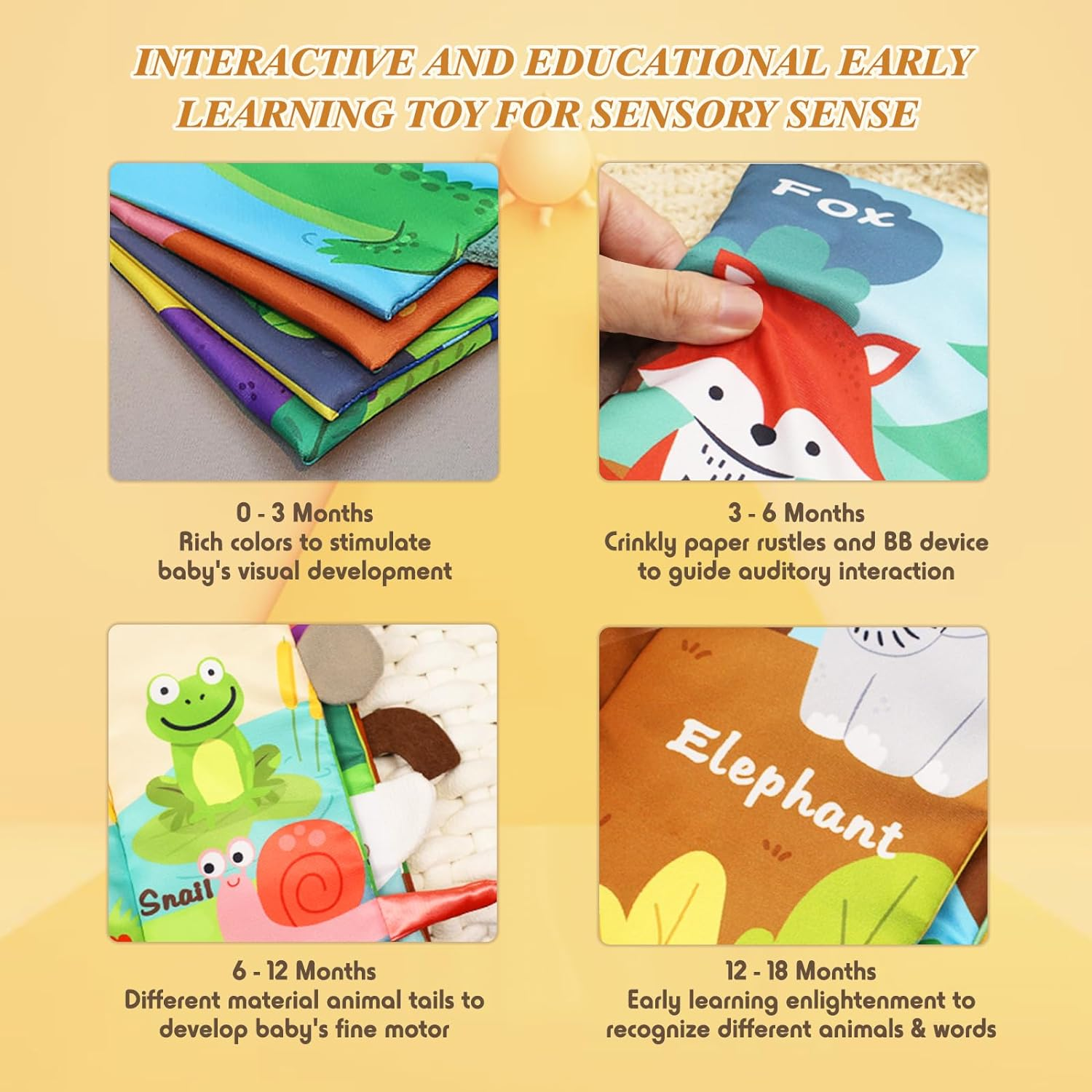 PELOSTA Baby Book Toys 0-6-12 Months, 3PCS Touch Feel Crinkle Books for Infants Newborns,Baby Sensory Toys for Tummy Time/Stroller/Car Seat,Montessori Learning Toy for 3 6 9 12 Months image number 1