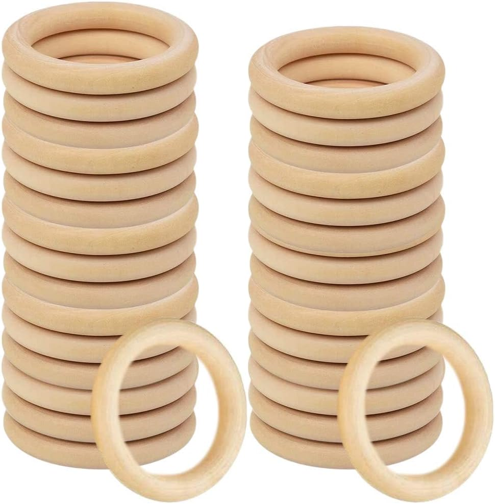 Natural Wooden Rings, 30 Pcs Macrame Rings, 50Mm/2Inch Loops for Crafts Jewelry Making DIY Project image number 5