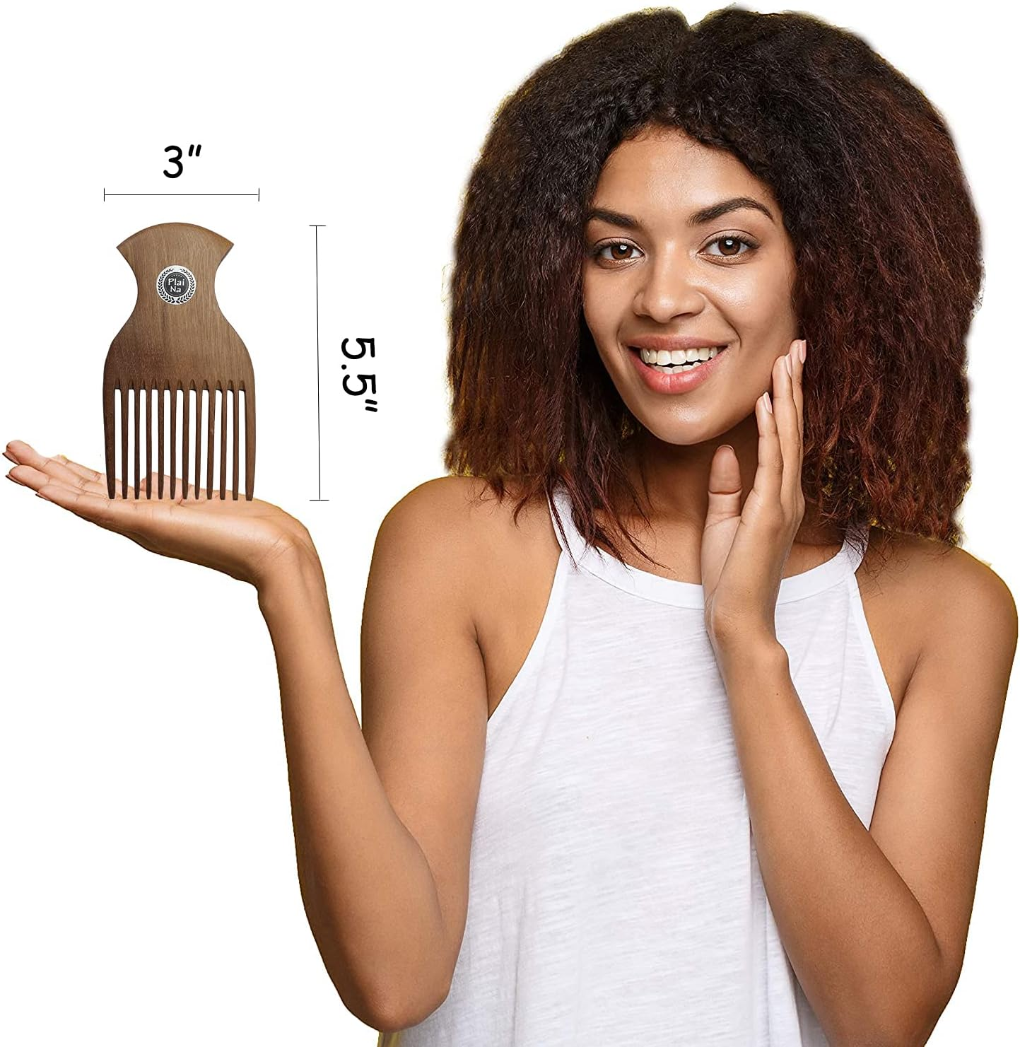 Plai Na Wooden Afro Pick Comb for Natural Black Hair - No Snags, No Static, No Tangle for Women and Men image number 1
