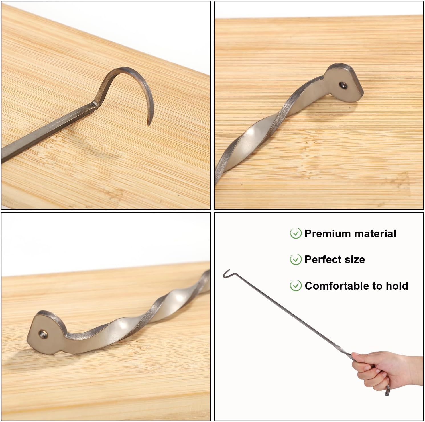 Meat Hook Flipper, Meat Flipper Hook with Rubber Tip Protective Cover Stainless Steel Meat Hooks for Grilling Meat Flippers Meat Turner Hook for Grilling Smoking Griddle image number 3