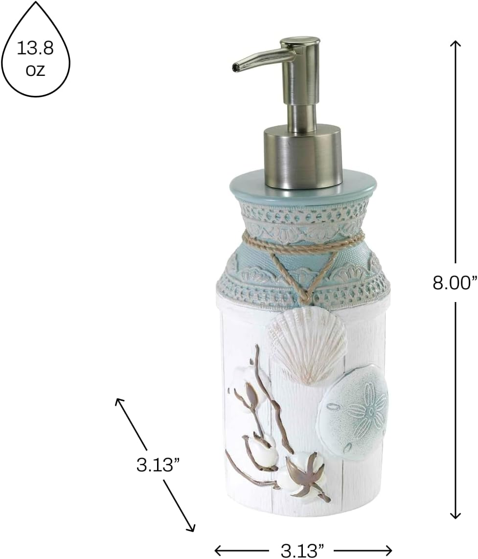 Avanti Linens - Soap Dispenser/Lotion Pump, Hand Painted Design, Farmhouse Chic Home Decor (Farmhouse Shell Collection) image number 1