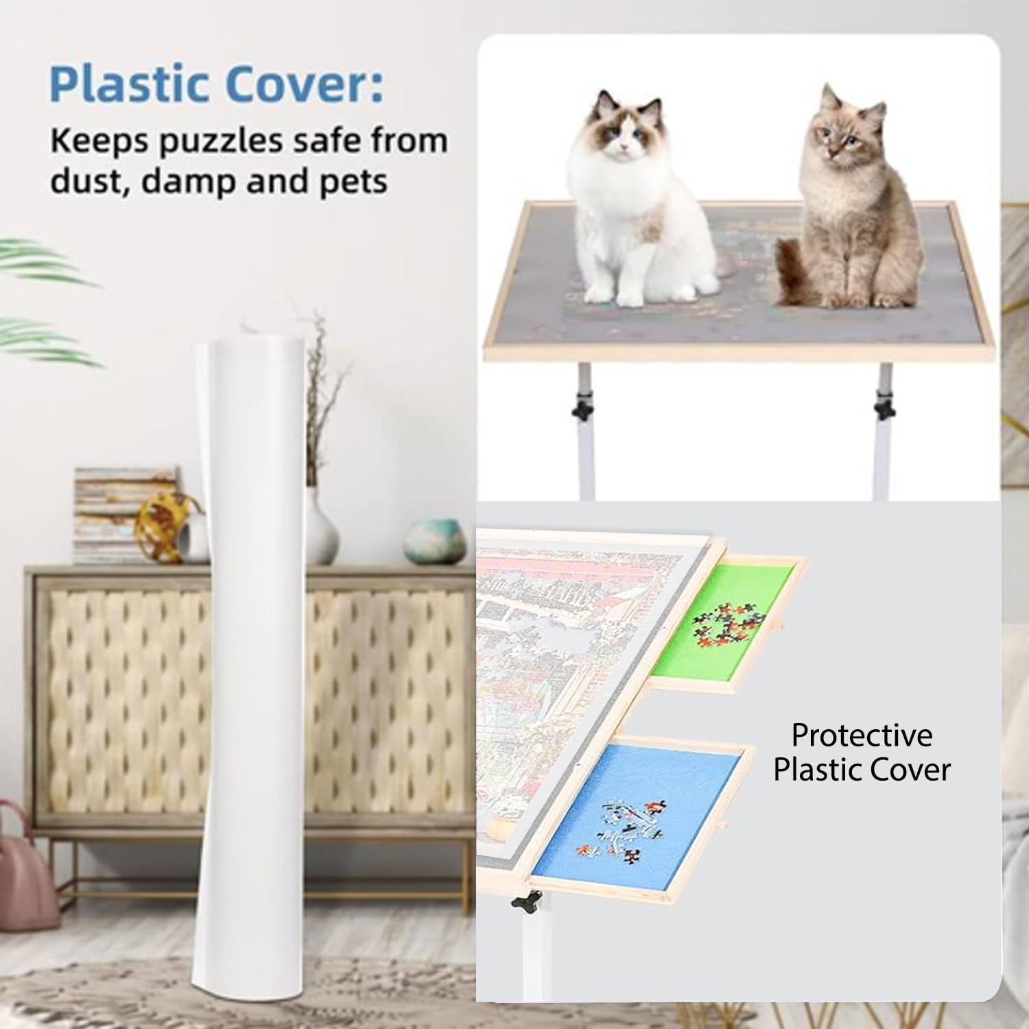 360&deg; Tilting 1500 Piece Puzzle Board with Drawers Adjustable Angle & Height Adjustable Jigsaw Puzzle Board on Wheels with Metal Legs Tilting Puzzle Table for Puzzle Lovers for Birthday ﻿ (White) image number 5