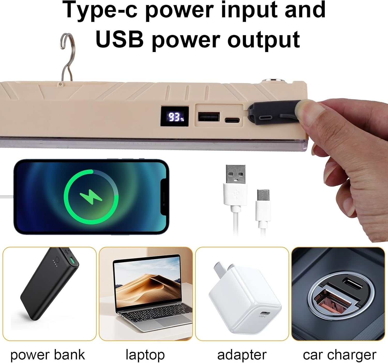 Rechargeable LED Work Light 32CM, Portable Flood Light LED Flashlight Floodlight Camping Lights Spotlights, Security Light for Car Repair Warehouse Garden Fishing Camping Hiking Emergency image number 5