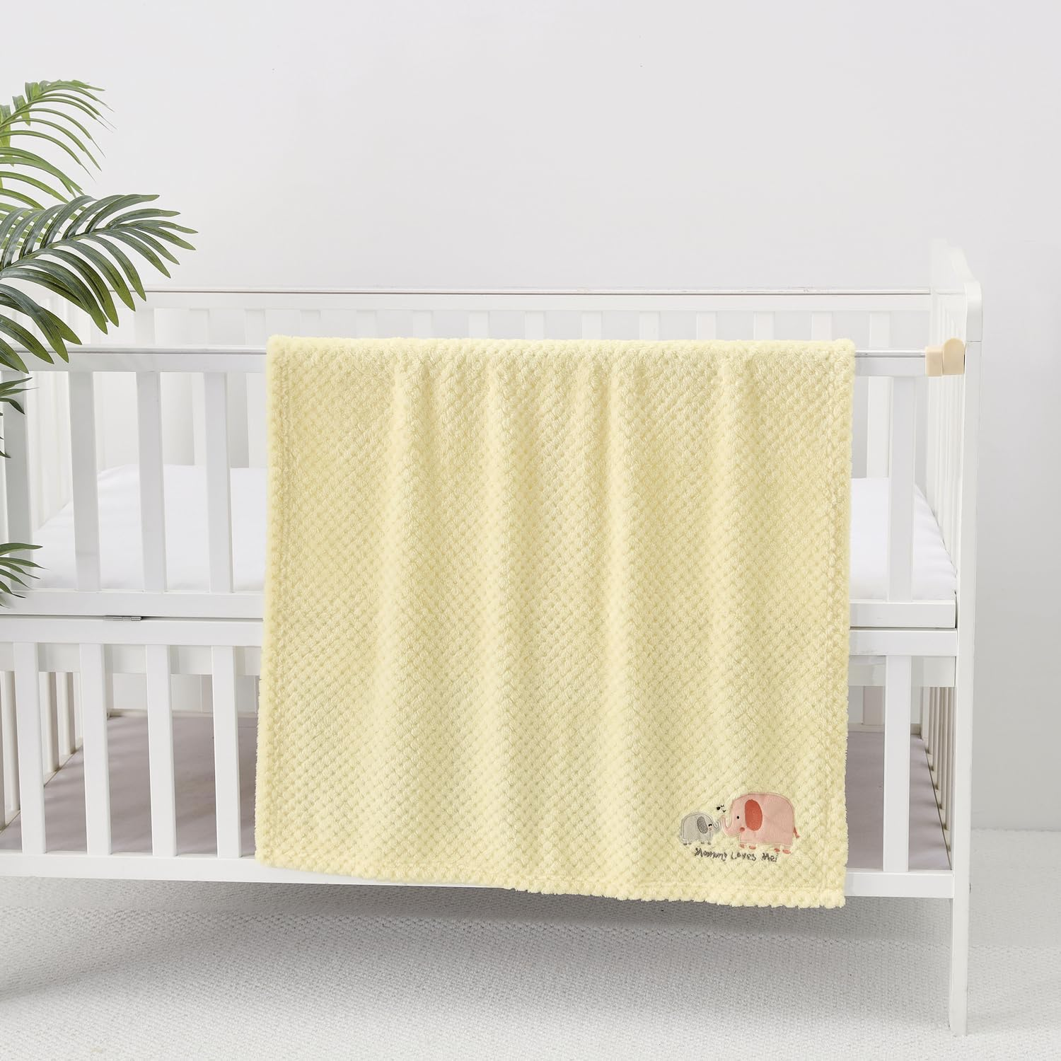 CREVENT 76X102Cm Cute Cozy Fluffy Warm Baby Blanket for Girls Infants Toddlers' Bedding Crib Cot Stroller, Baby Shower Birthday Newborn- Ivory Elephant