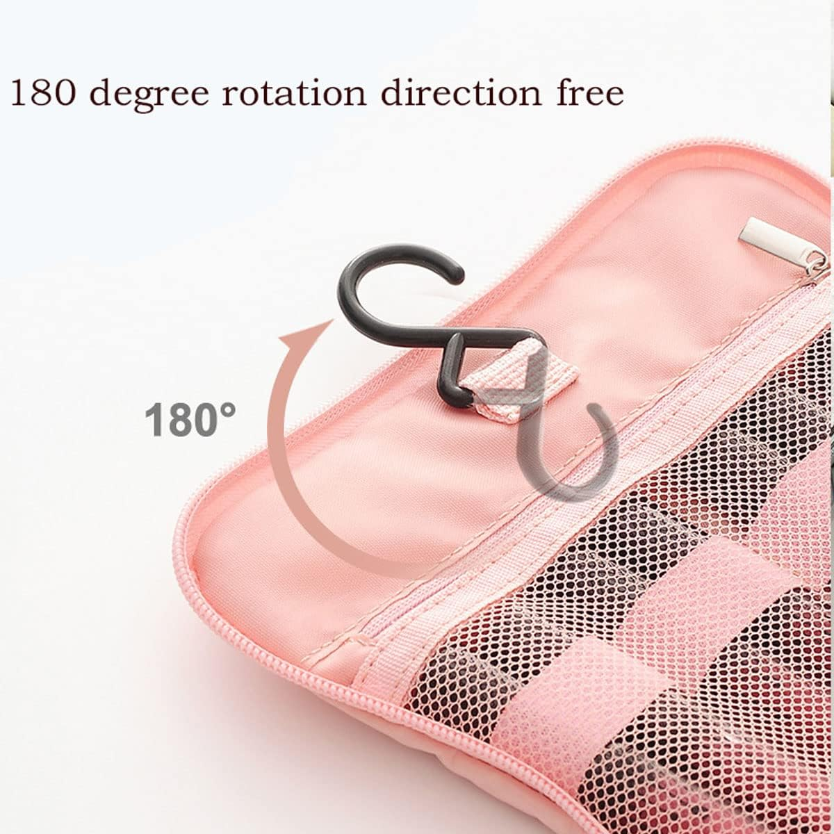 Flip Hook Type Polyester Fabric Travel Makeup Bag with Large Capacity Cosmetic, Portable Skincare Storage (Navy Bule) - Black image number 2