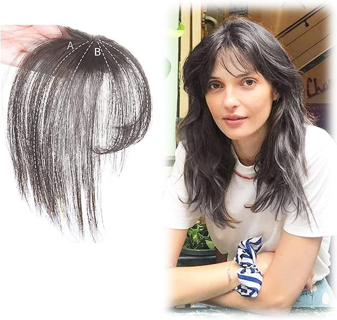 One Piece Clip in Hair Fringe 3D Hair Bangs Hair Flat Bangs with Clips on Crown Wiglet Hairpieces for Women (Brownish Black)