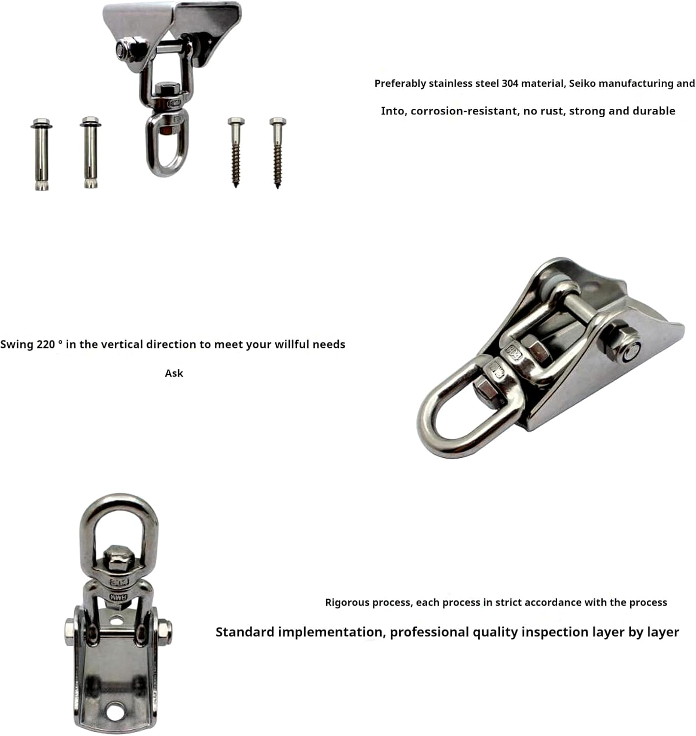 Heavy Duty Swing Hanger Hook, 360&deg; Swivel Swing Hook with 4 Screws for Porch Yoga Seat Hammock Sandbag Indoor Outdoor Stainless Steel Swivel Hook Fixing Plate Boxing Sandbag Hanging Chair Fixing image number 1