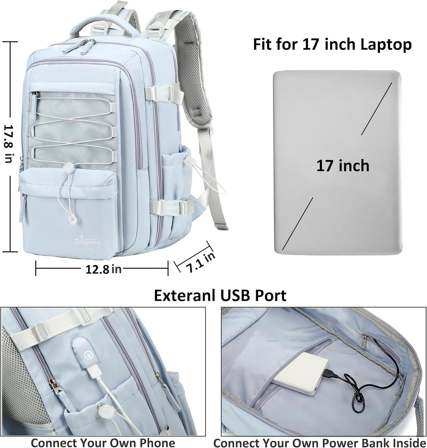 AO ALI VICTORY Travel Backpack for Women Men 15.6 Inch Laptop Backpacks with USB Port Carry on Backpack Large College Bag image number 2