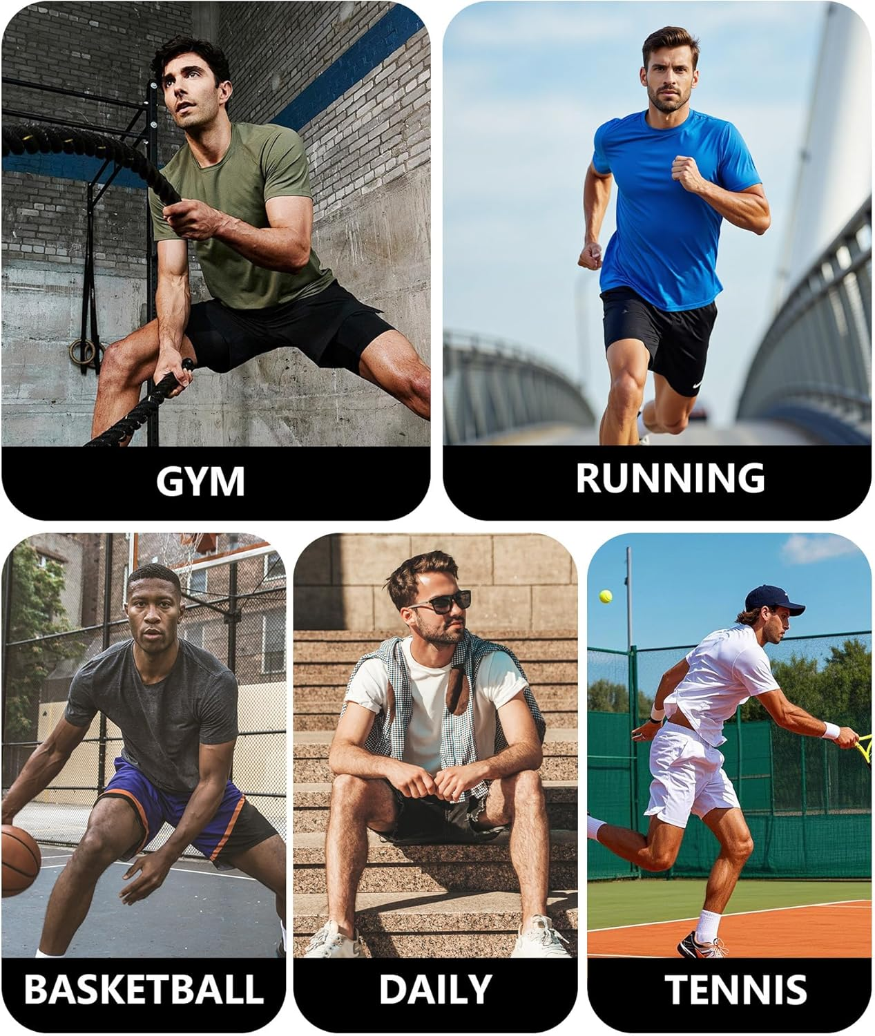 Mens Sport T Shirts Quick Dry Fitness Gym Workout Tshirts for Men 3 Pack Breathable Polyester Tennis Running Tops
