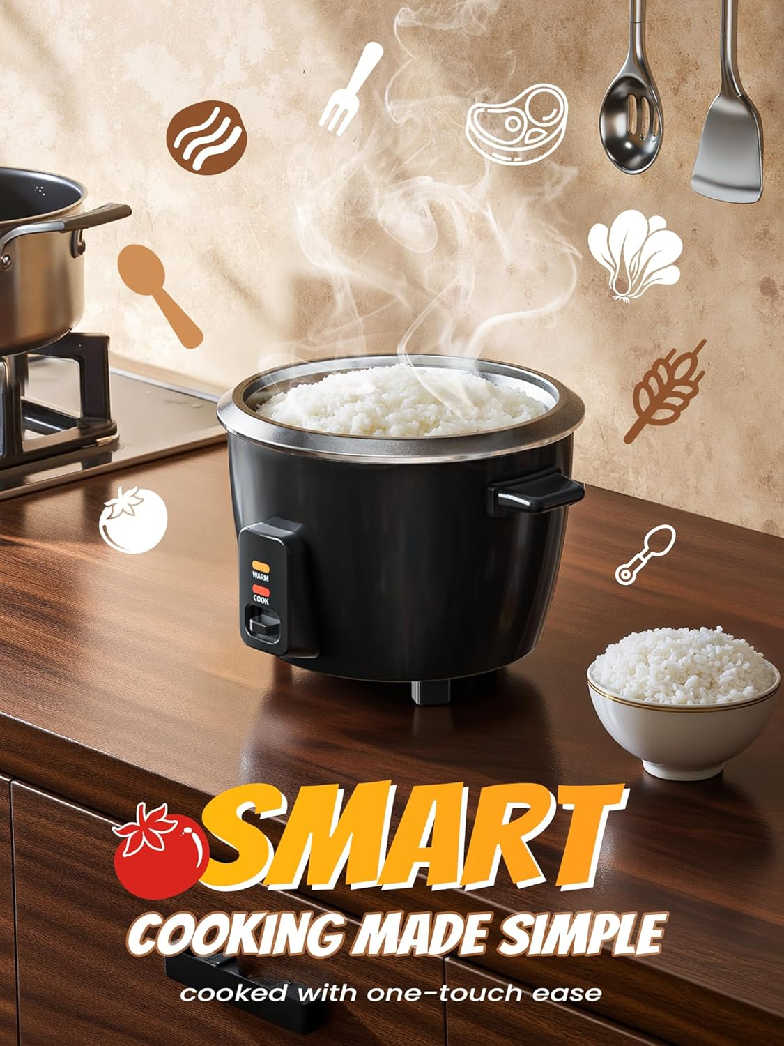 Rice Cooker - 1L Electric Small Soup Warmer with Non-Stick Inner Pot, Multicooker for Cooking Soups, Cake, Slow Cook, Stews, Cereals, Keep Warm Feature & One-Touch Control, Dishwasher Safe image number 3
