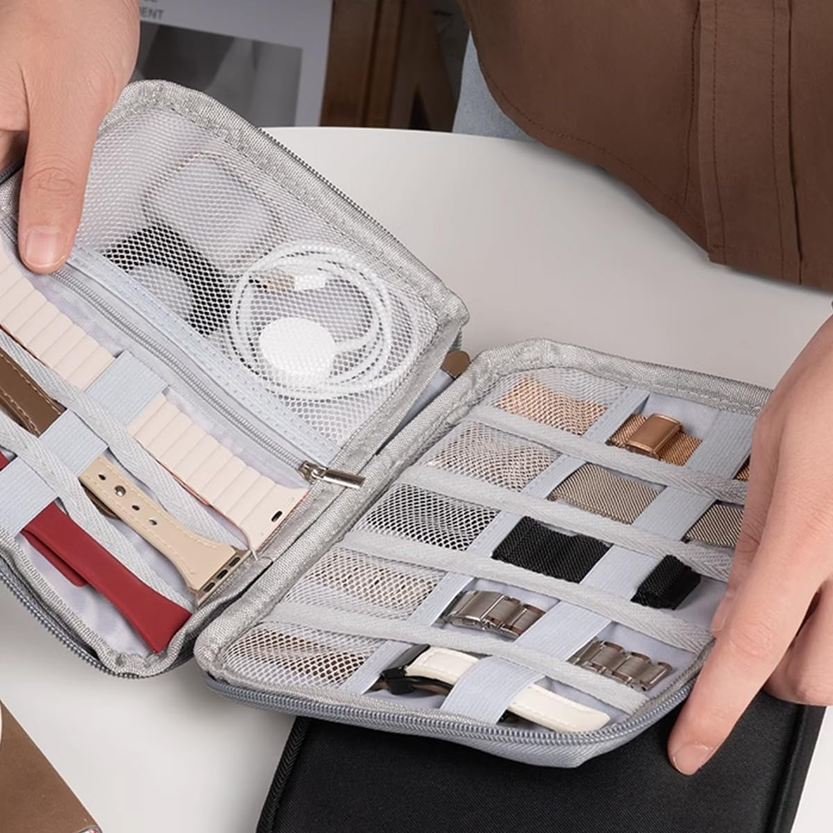 Watch Band Organizer Bag Watch Dial Organizer Data Cable Hard Drive Travel Organizer Bag (Gray) - Black image number 7