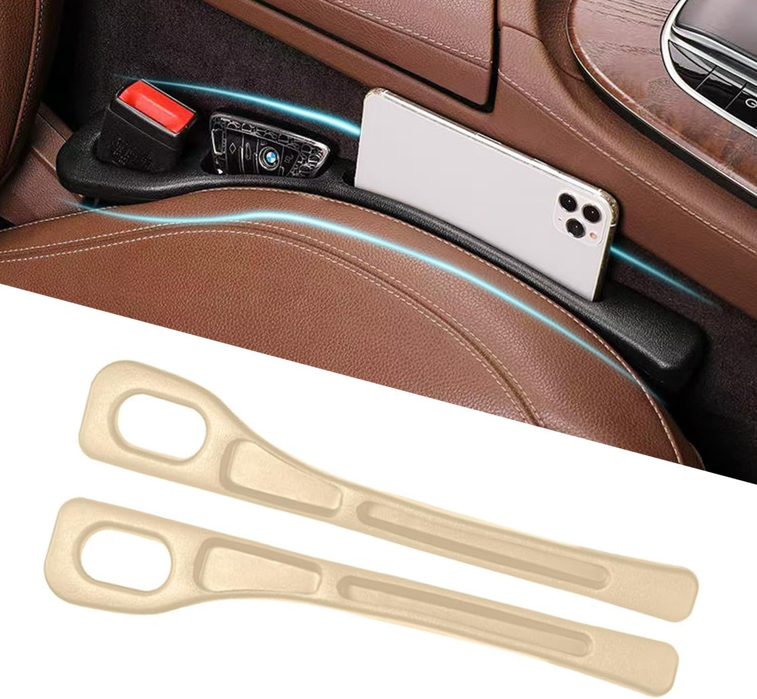 2PCS Car Seat Gap Filler Organizer, Multifunctional Seat Side Gap Filler with Organizer, Car Gaps Filler Organize with Storage Space for Filling Gaps & Storing Items Fit Most Vehicles (Black)