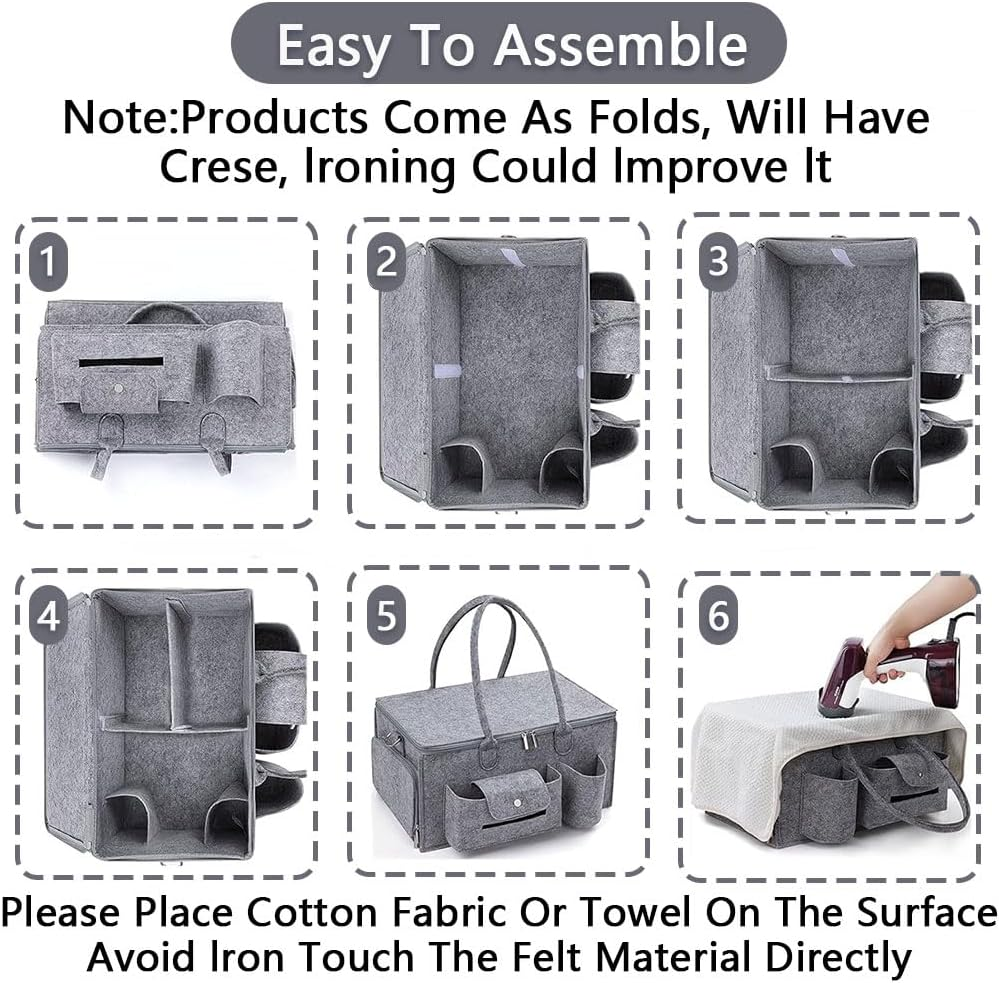 Baby Diaper Caddy Organizer with Lid, Large Portable Nursery Storage Basket for Changing Table, Car & Travel, Collapsible Diaper Organizer with Handles & Dividers &ndash; Light Gray image number 3