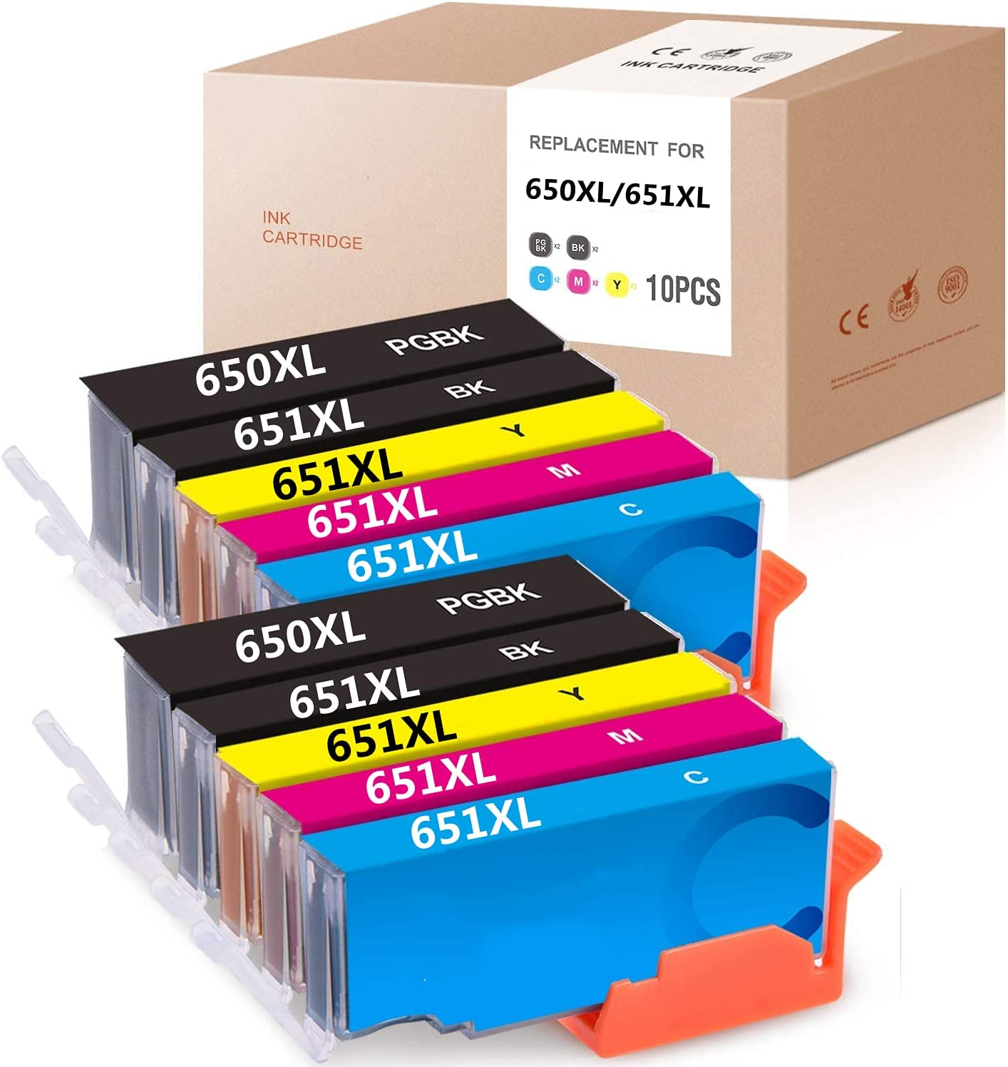 10 Pack PGI-650XL CLI-651XL PGI650XL CLI651XL Ink Compatible with Canon IP8760 MG6360 MG7160 MG7560(2BK,2PBK,2C,2M,2Y)