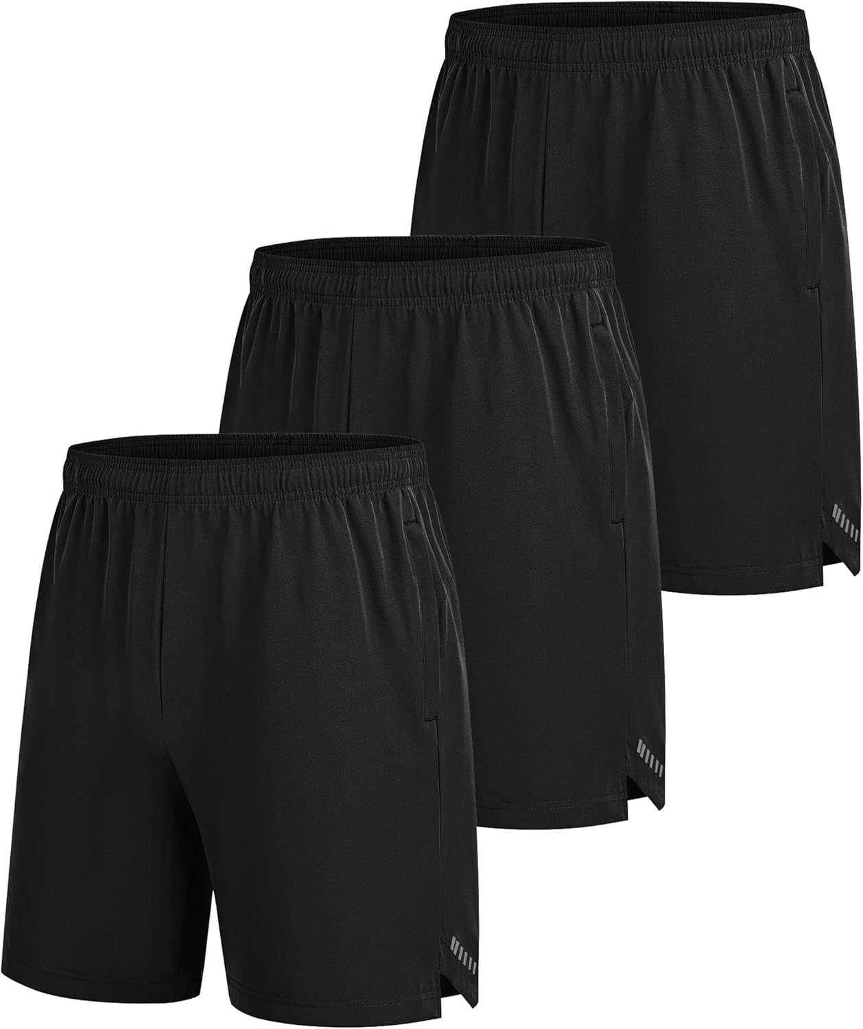 Mens Sport Shorts 3 Pack Zip Pockets Gym Training Athletic Shorts for Men with Drawstring Elastic Waist