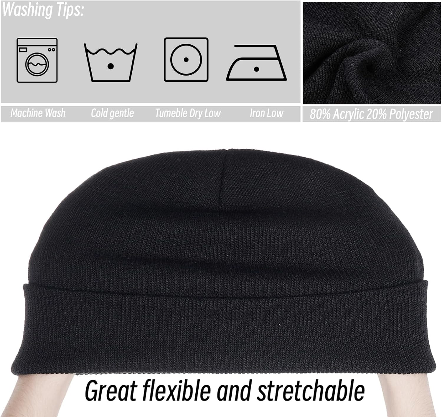 Fsfsdg Black Satin Lined Beanie Warm Soft Knit Beanie Hat for Men Women Winter image number 1
