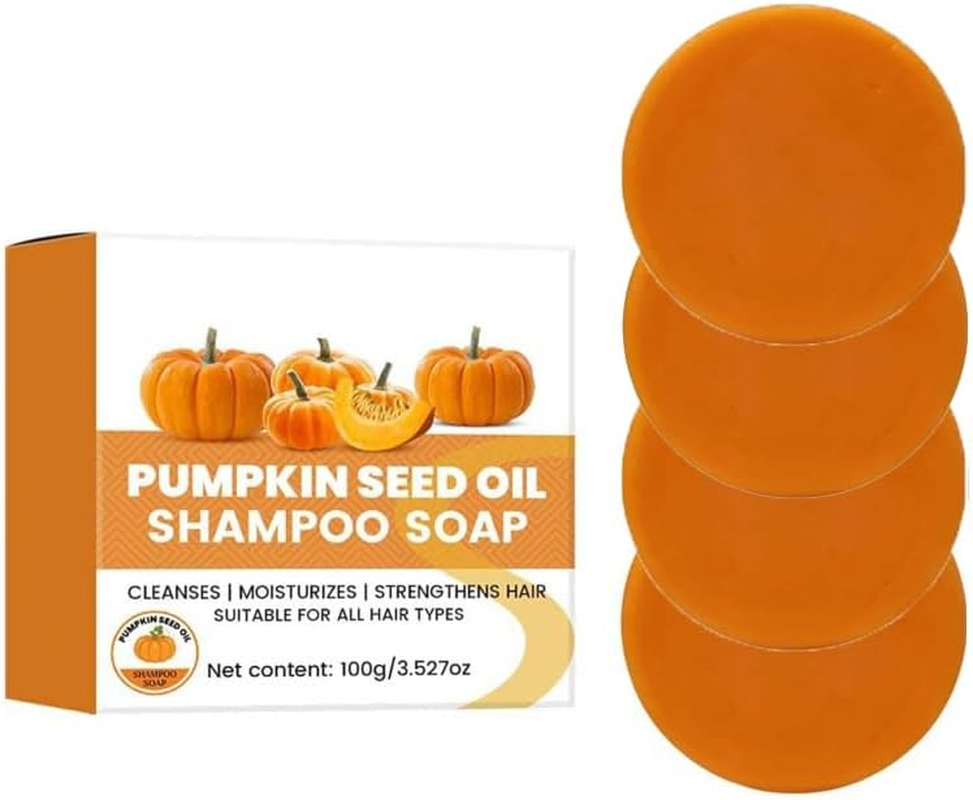 Pumpkin Seed Oil Shampoo Bar, for Hair Growth Repair, Solid Moisturizing Shampoo Soap for Dry, Damaged Hair, Nourishing Vegan Hair Care, Conditioning Bar for Thicker, Healthier Hair (4PCS)