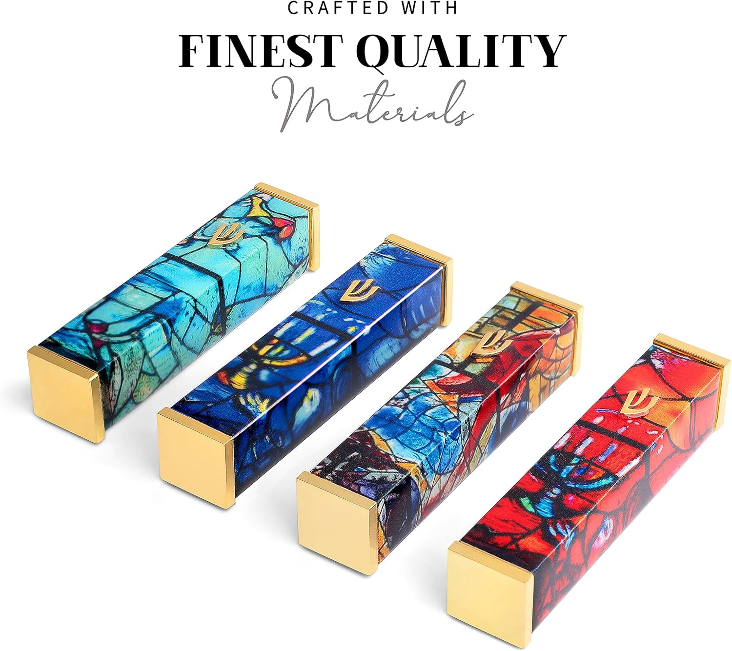 SURI Mezuzah for Door with Printed Scroll inside | 4" Modern Mezuzah Case with Yellow Chagall Design, 24K Gold-Plated Aluminum | Jewish Gift from Israel, Includes Adhesive