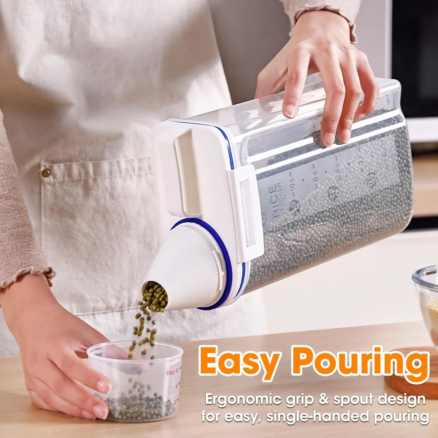 Tbmax Rice Storage Bin Cereal Containers Dispenser with BPA Free Plastic + Airtight Design + Measuring Cup + Pour Spout - 2KG Capacities of Rice Perfect for Rice Cooker - Blue image number 5