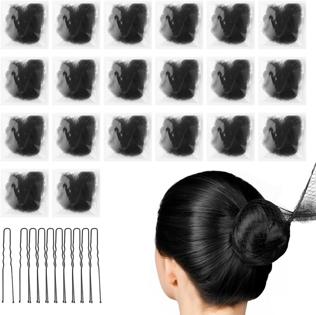 BHIPKOT 20 Hair Bands and 10 Black Hair Clips, Invisible Hair Net Hair Bands for Kids Girls and Women (Brown) image number 3