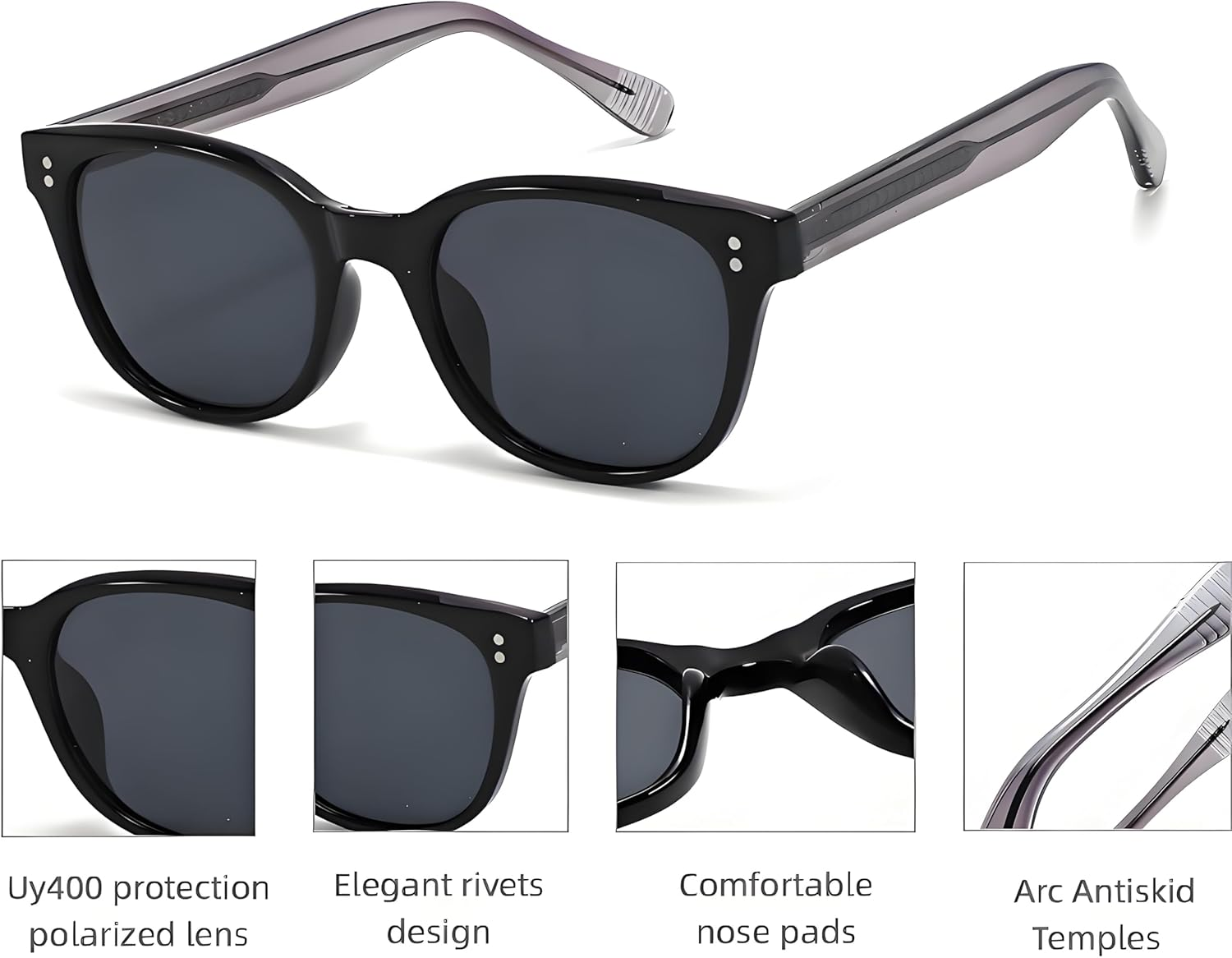 ONLYZILLA Polarized Oval Sunglasses for Men Women Black Tortoiseshell Frame Retro Driving Glasses UV Protection - Green  Oval image number 4