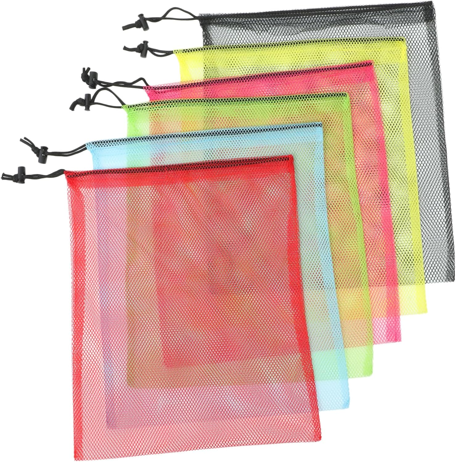 FINISPERSOO 12Pcs Mesh Drawstring Bags Small Net Storage Pouches Nylon Polyester Multi-Color Travel Laundry Organizer for Sports Gear and Toys image number 5