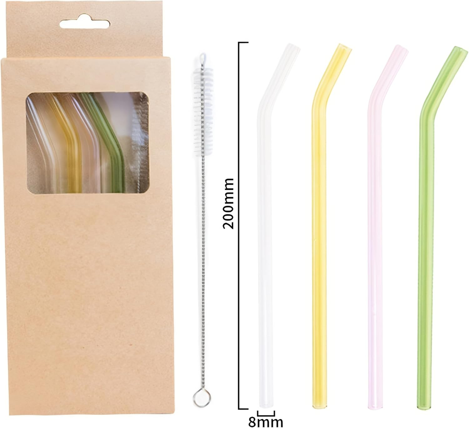 8 Pack Reusable Colorful Glass Straws, 20Cm Shatter-Resistant Bent Drinking Straws for Smoothies, Milkshakes, Hot/Cold Drinks, with 2 Cleaning Brushes Dishwasher Safe Fits Tumblers, Tervis, Mason Jars image number 4