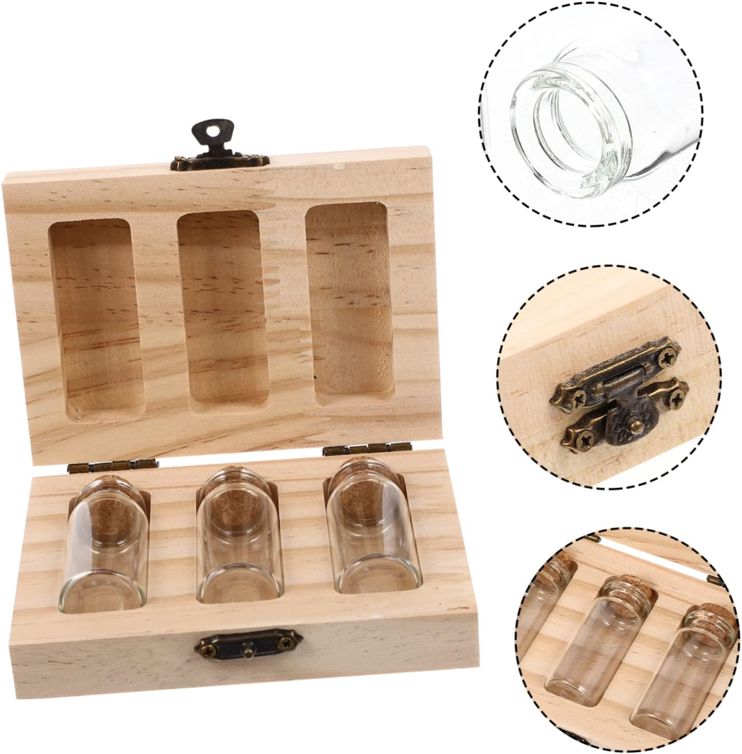 Wooden Storage Box for Teeth and Fetal Hair Preserving Souvenir Storage Bottle for First Haircut Keepsake image number 1