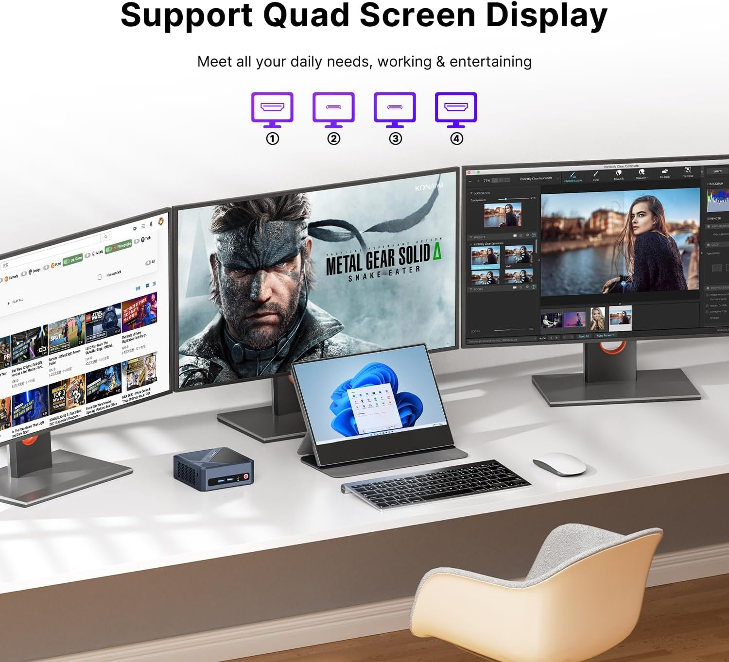 Gaming Mini PC ORIGIMAGIC N3,Windows 11 Pro Intel Core I7-12700H 32GB DDR4 3200Mhz 512GB M.2 Nvme SSD | 2.5G LAN | Wi-Fi 6 | Bluetooth 5.2 | USB 3.2Gen2*3 | Quad Display(2*Hdmi+2*Thunderbolt 4) image number 4