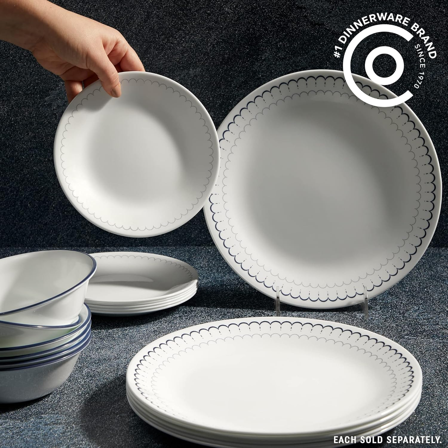 Corelle 6-Piece 10.25" Dinner round Plates, Vitrelle Triple Layer Glass, Lightweight round Plates, Large round Plates, Chip and Scratch Resistant, Microwave and Dishwasher Safe, Caspian