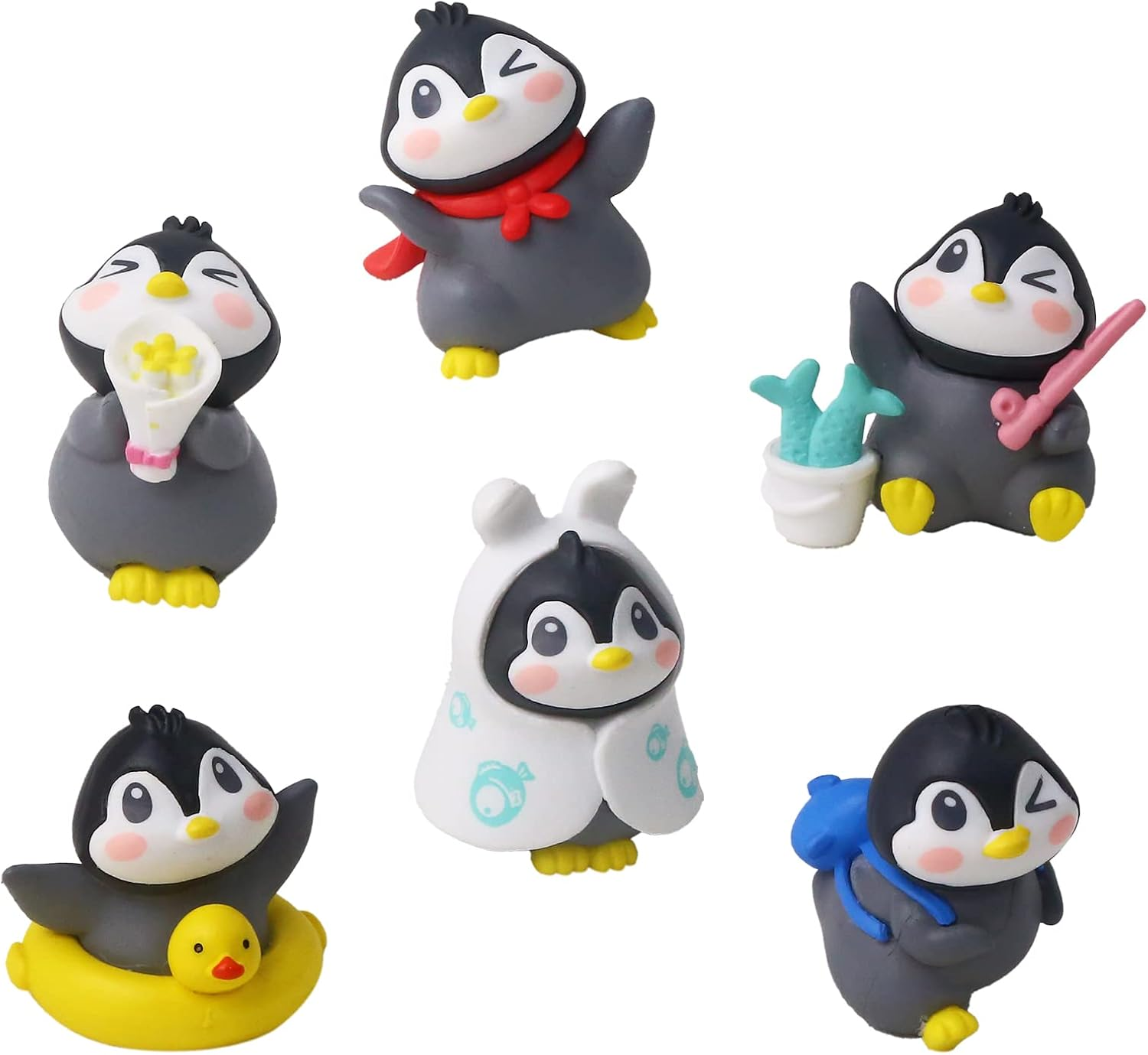 6Pack Mini Cute Penguin Figures Cake Toppers,Lovely Penguin Characters Toys Miniature Fairy Garden Decor for Kids Birthday Baby Shower Party Automobile Decoration