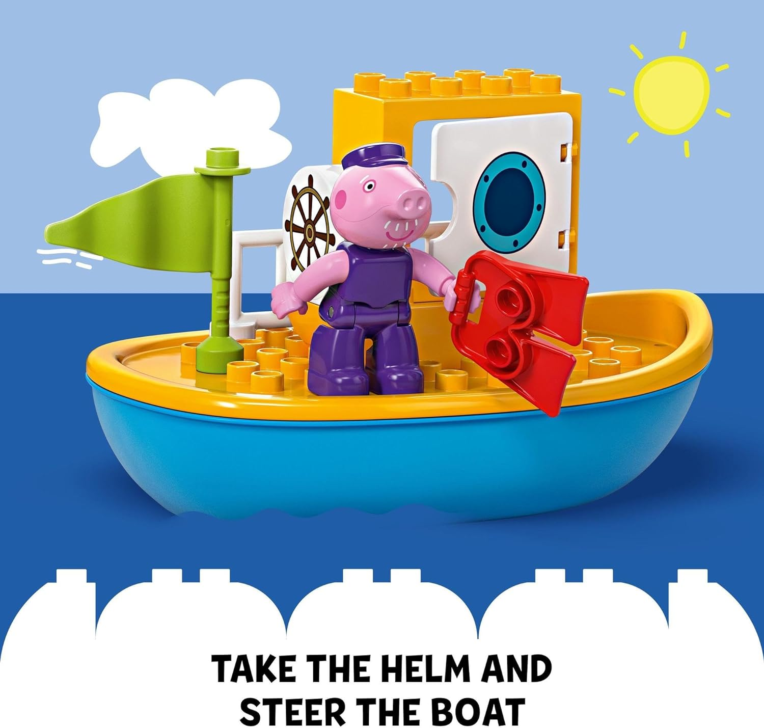 LEGO DUPLO Peppa Pig Boat Trip Toy, Early Development Toddler Toy for 2+ Year Old Boys & Girls, with Two Animal Figures, Spade, Bucket, Umbrella, Summer Activity Set, Treat Idea, Kids' Toys 10432 image number 6