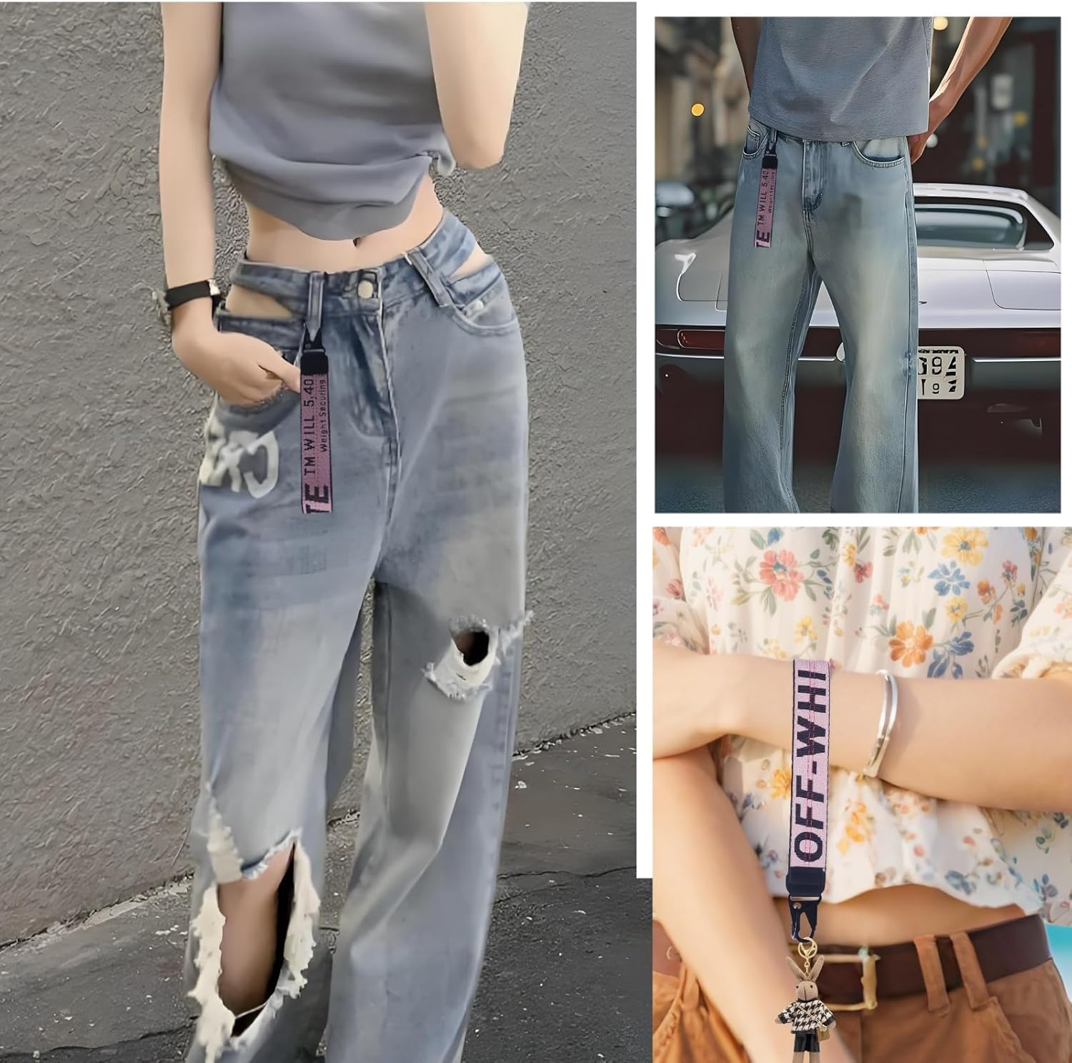 VOLYAR Fabric Car Keychain, off White Keychains Wristlet for Men and Women,Lanyards for Keys，Car Key Accessories image number 2