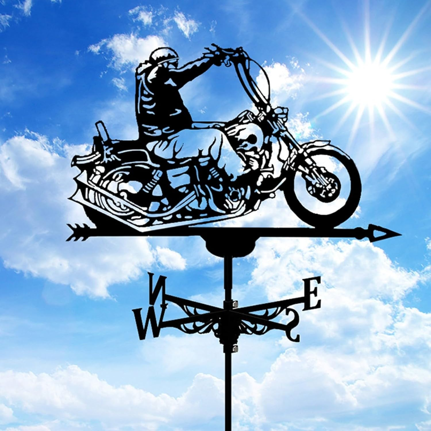Generic Stainless Steel Motorcycle Weathervane Wind Spinner, Easy to Install, Lightweight, Roof Decoration Accessories, Wind Direction Indicator image number 1