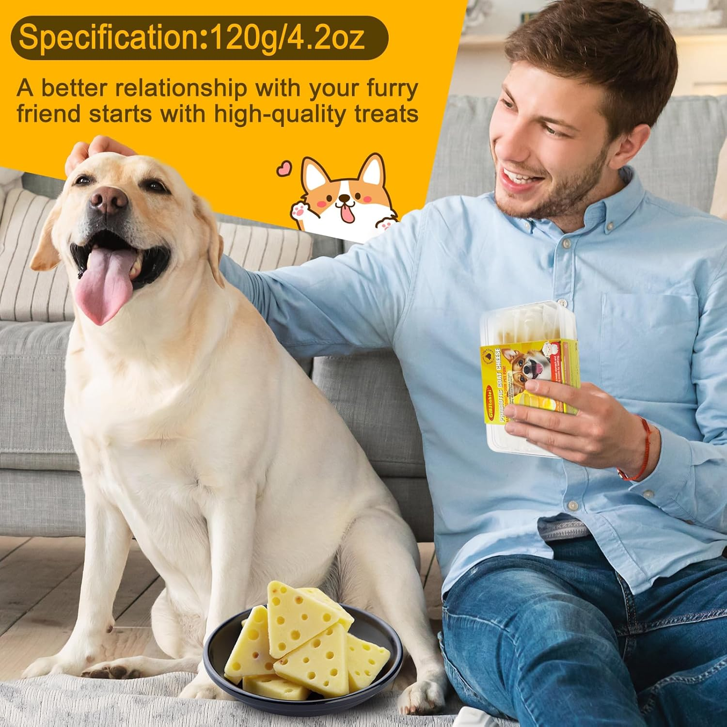 Gmstahlei Dog Cheese Treats with Probiotics - Bite Size - Human Grade Pet Treats - Healthy Treats - Boosts Immunity and Improves Coat - Non Freeze Dried Cheese and Individual Packaging - 4.2 Oz / 120G image number 2