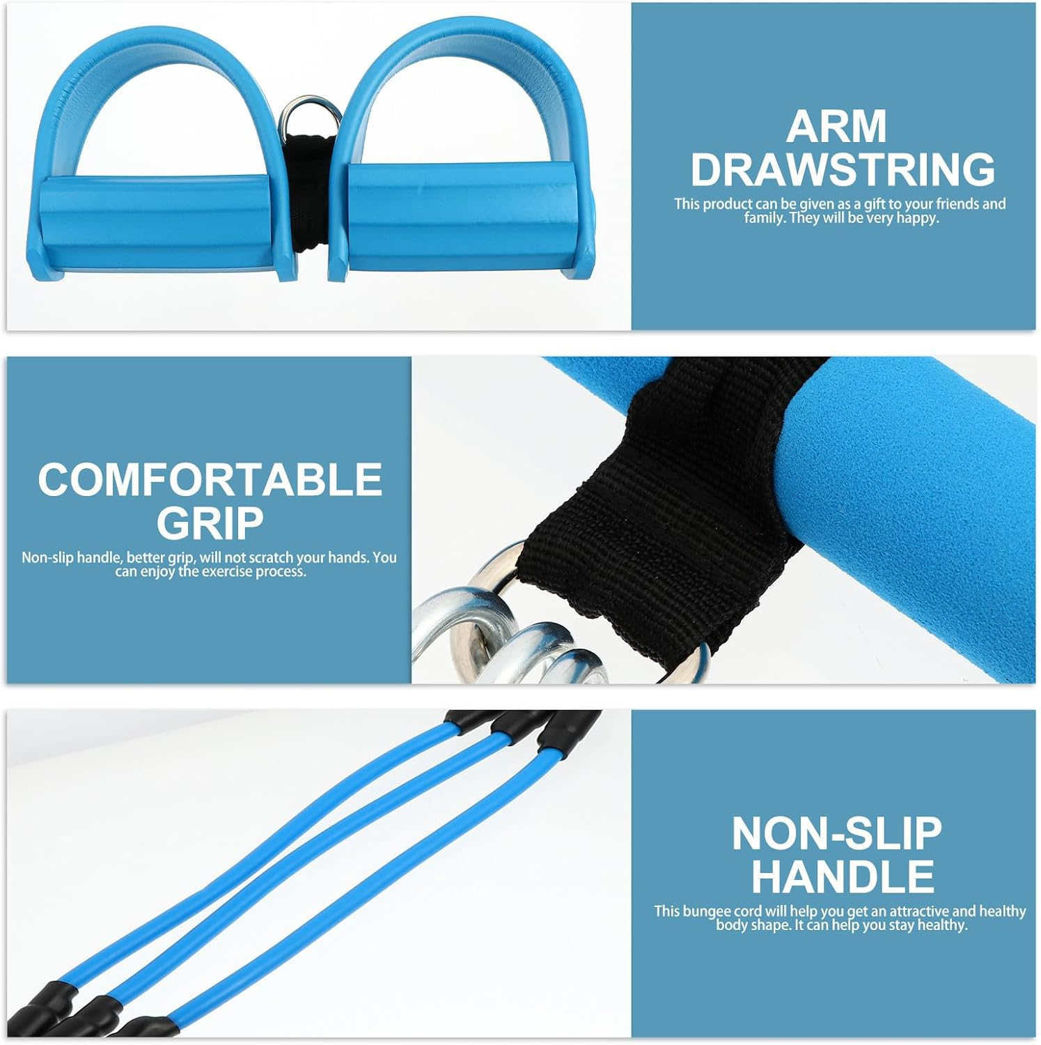 TEMPNAP Multifunctional Fitness Pedal Pull Rope with Three Tubes, Blue Sit-Up Abdominal Trainer for Home Workout and Yoga Exercise image number 3