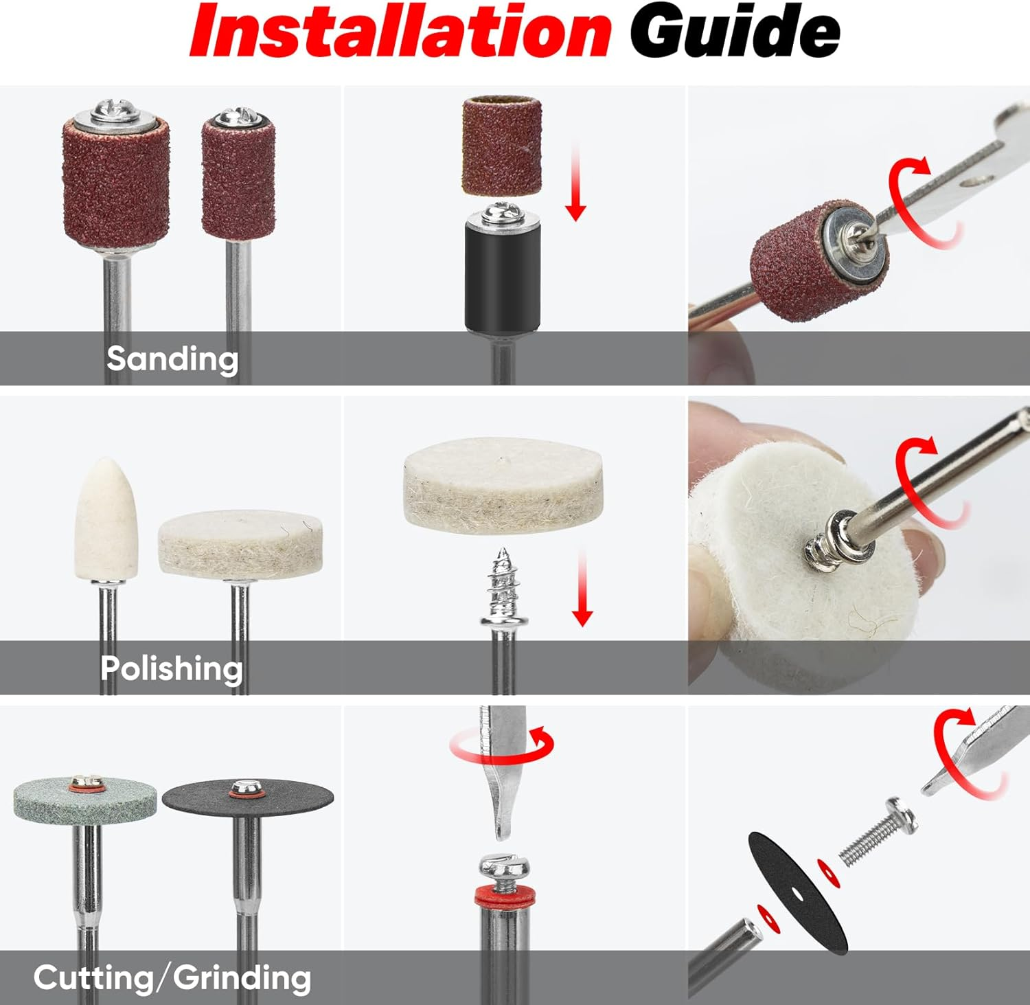 SHALL 508-Piece Rotary Tool Accessories Kit, Universal Rotary Tool Bits for Sanding, Cutting, Grinding, Drilling, Carving, Engraving, Polishing, Cleaning, Rotary Tool Attachments with Carrying Case image number 4