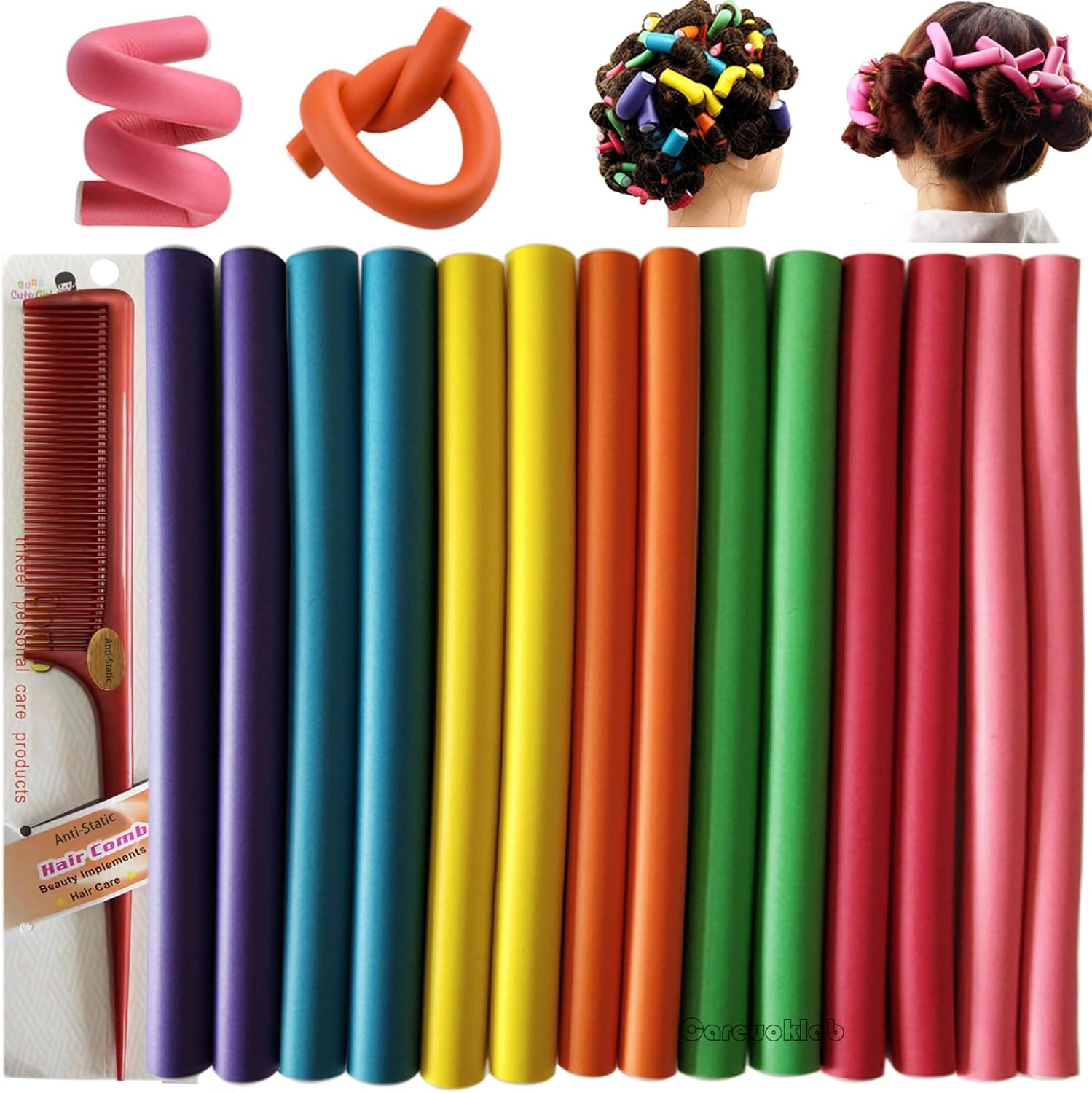 Careuoklab 30 Pack Flexible Curling Rods, 1.4 X 24Cm Hair Rollers Twist-Flex Curlers with Soft Foam, Random 3 Colors DIY Hair Styling Tools for Women Girls