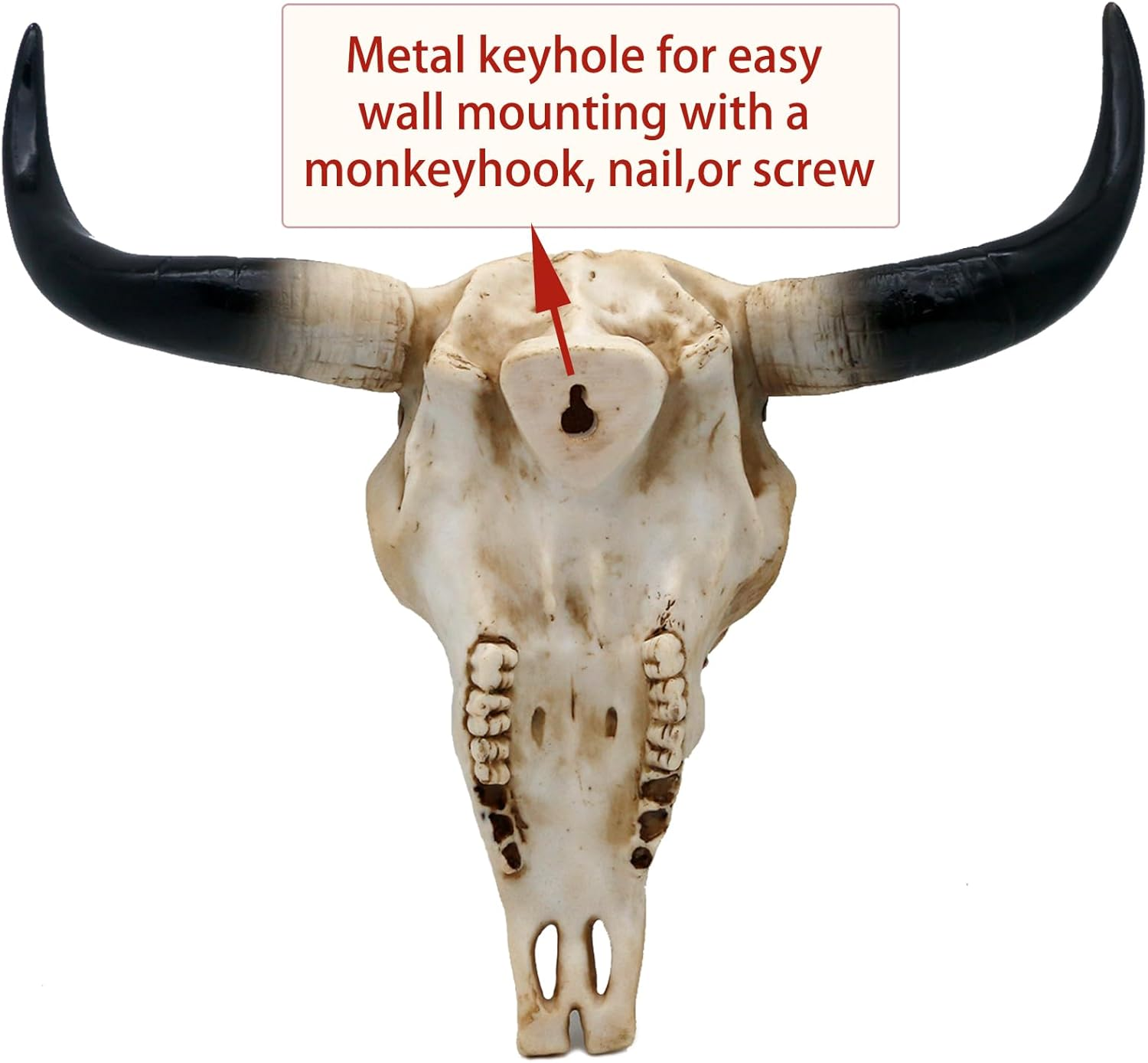 Western Cow Skull Wall-Decor - 12.2&rdquo;Long Realistic Animal Head Wall Hanging Art Boho Cross Steer Bison Buffalo Bull Cow Horned Skull Home Wall Decor image number 1