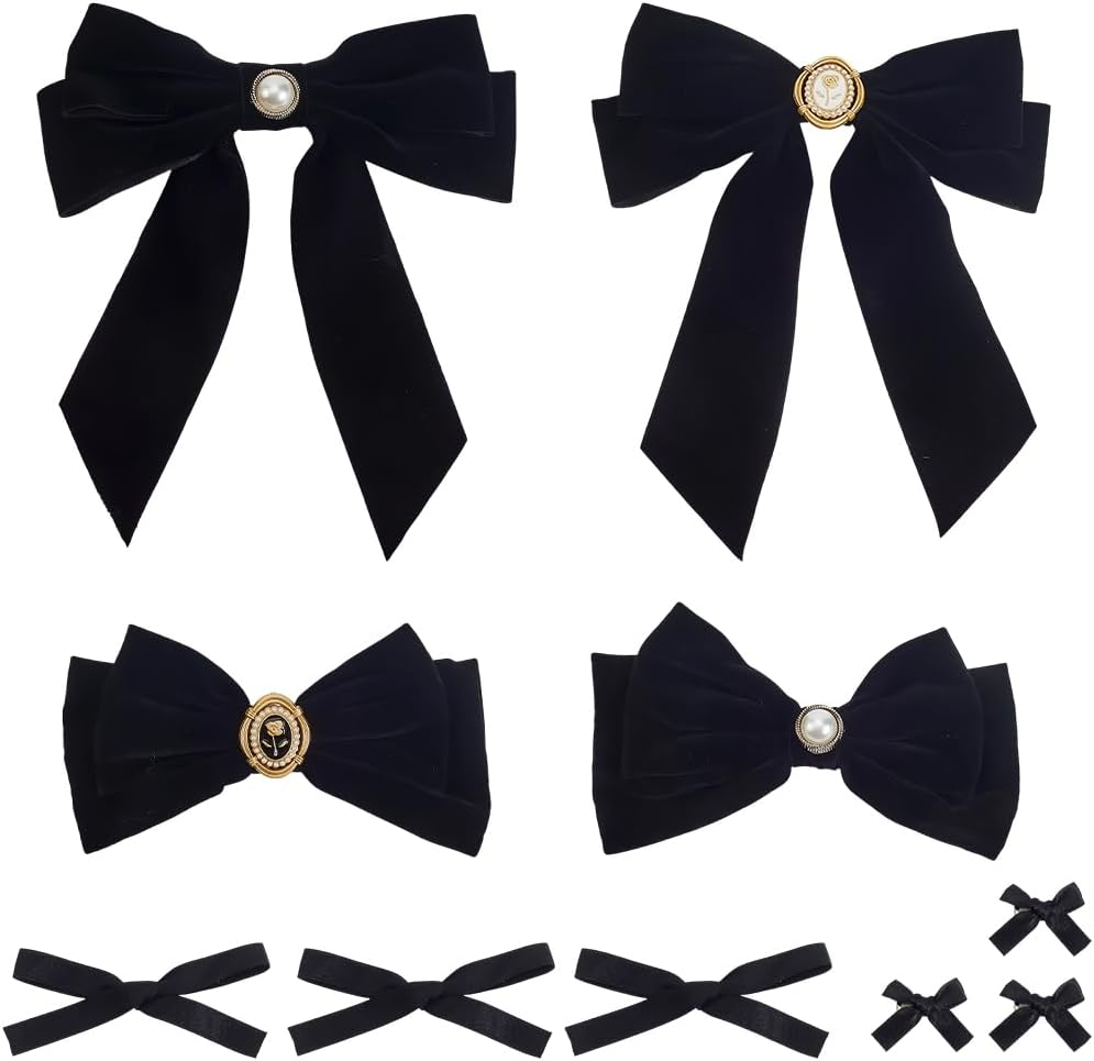 SOFPLATE 20Pcs 6 Styles Black Bow Alligator Clip Cloth Hair Clips Large Coquette Polyester Small Bowknot Aesthetic ABS Plastic Pearl Iron Hair Barrettes Accessories for Short Long Hairstyle DIY Decor image number 4
