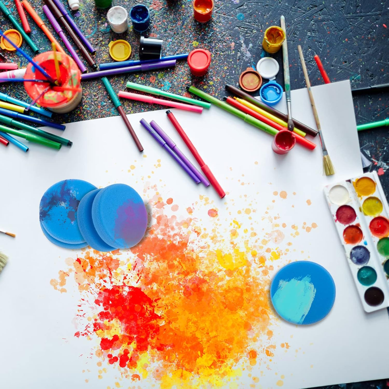 Paint Sponge Black 6Pcs, Boyistar Detail Painting Sponge Double-Side Art Craft round Sponges for Car Waxing, Wall Repairing Kitchen Cleaning Sponges with Storage Mesh Bag (6 Black) image number 4