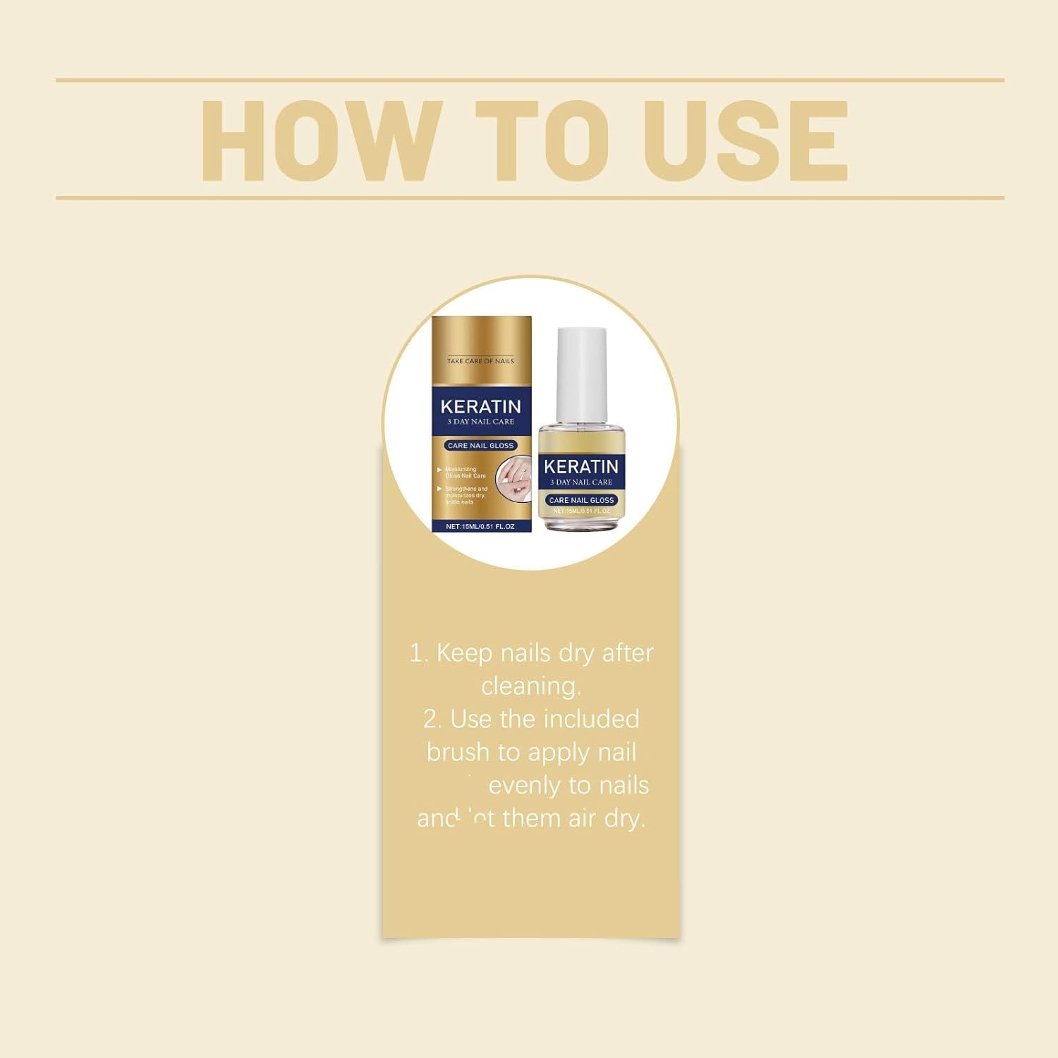 Keratin 3 Day Nail Care,Strengthener,Hardener,Moisturized for Weak/Damaged Nails,Cuticle Care for Toenail/Fingernail Strengthening (15Ml),Fast-Absorbing,Lightweight and Gentle (1PCS) - 1Pcs image number 2