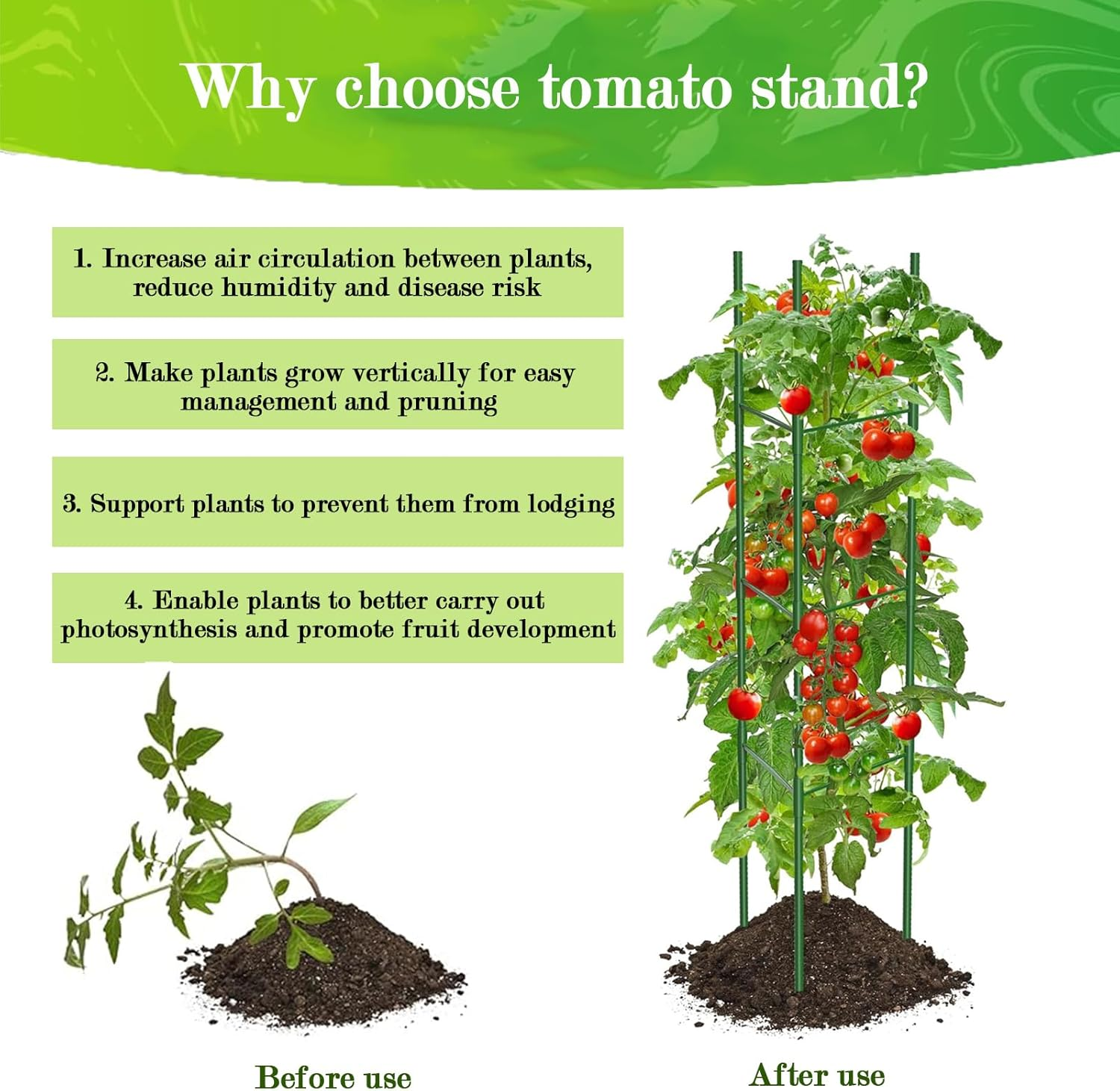 Tomato Cage,Garden Trellis,4 Pack Plant Stakes with 100 Plants Ties and Gardening Gloves,Plant Trellis for Climbing Vegetables Plants Flowers(48 Inches)