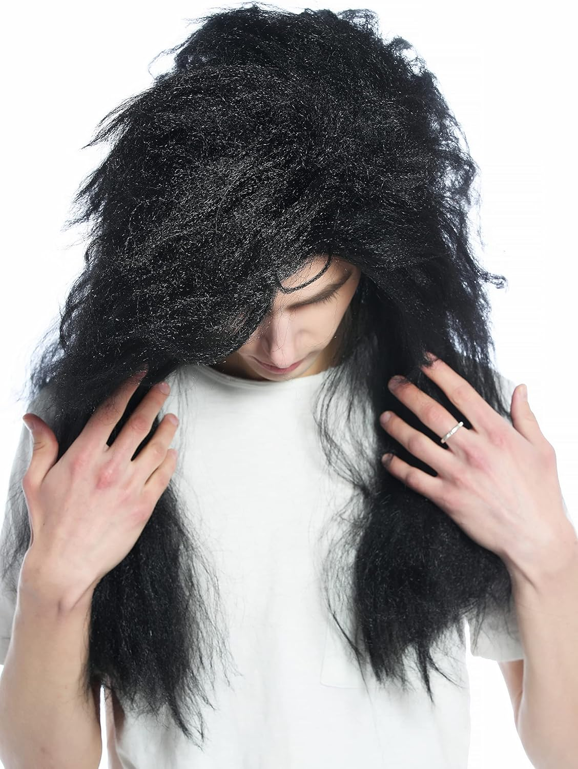 WIG ME up - CW-019-P103 Halloween Carnival Wig 80S Retro Hair Metal Hard Rock Goth Long Voluminous Black image number 5