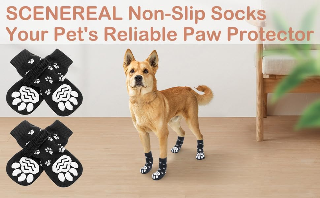 Anti-Slip Dog Socks,Dog Shoes for Hot/Cold Pavement,Paw Protectors with Grips 2 Pairs for Puppy Small Medium Large Senior Old Dogs,Dog Socks to Prevent Licking and Hardwood Floor Protection (Black, M) image number 1