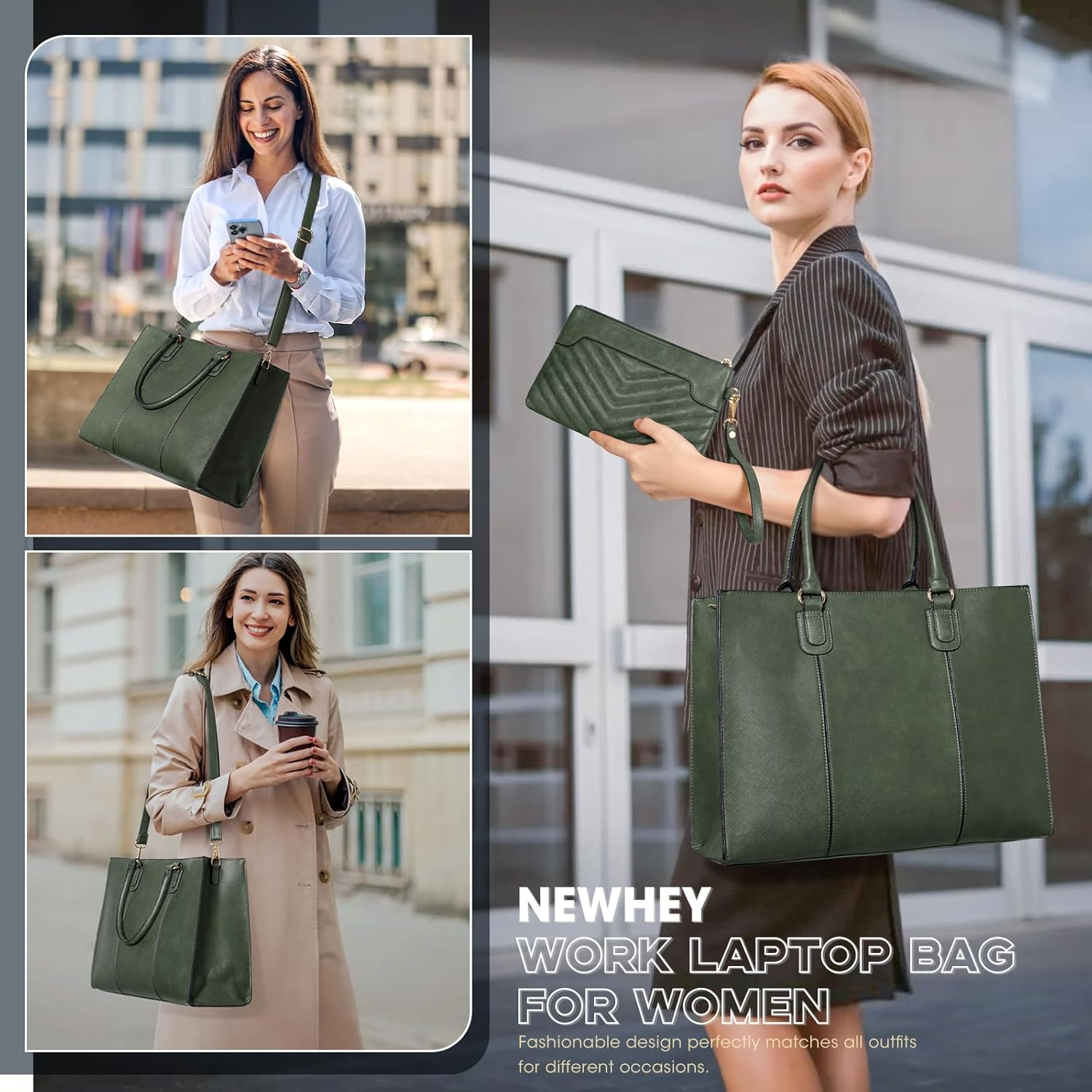NEWHEY Laptop Bag for Women 15.6 Inch Work Tote Leather Computer Bag with Clutch Purse Professional Office Briefcase Waterproof Handbag Shoulder for Business Travel College