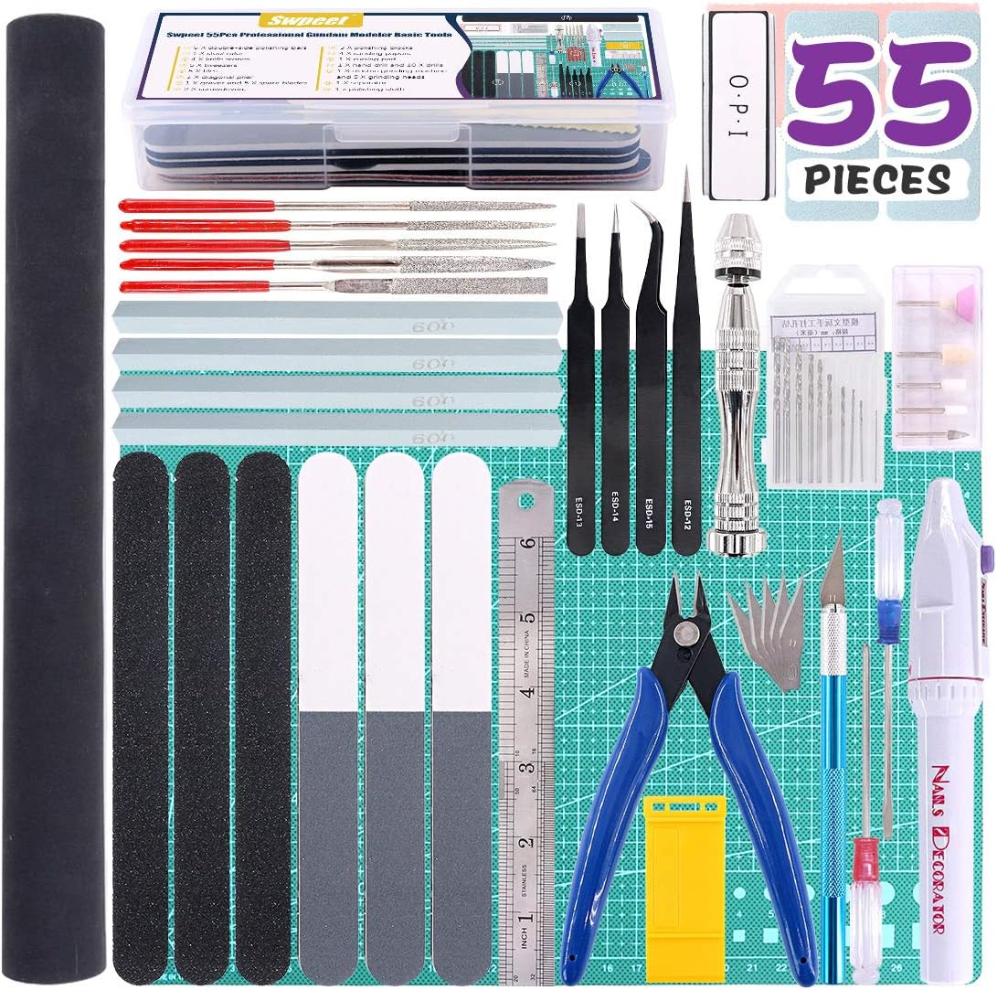 Swpeet 55Pcs Gundam Modeler Basic Tools with Duty Plastic Container, Professional Gundam Model Tools Kit Perfect for Model Kit Building Beginner Hobby Model Assemble Building(Gundam Kit - 11) image number 6