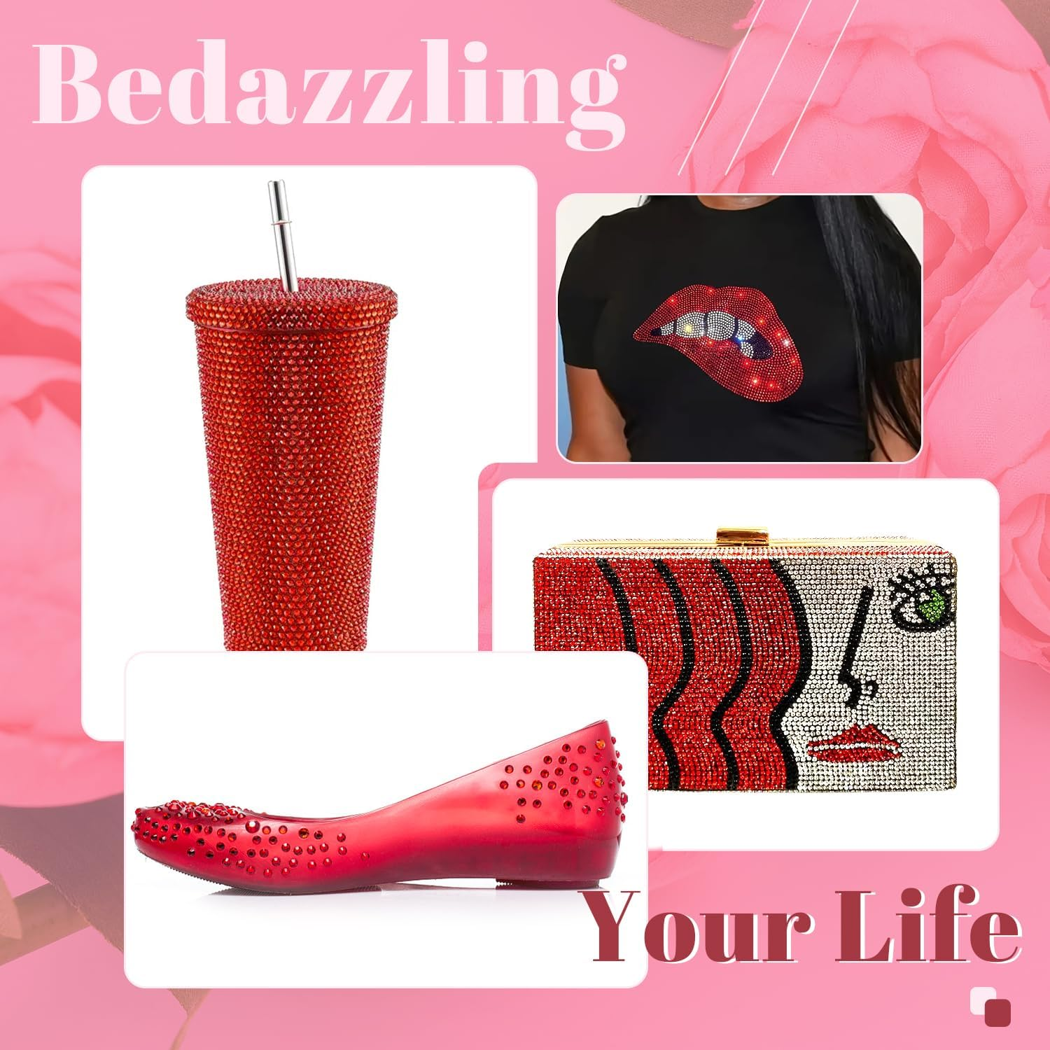 4000PCS 4Mm Resin Rhinestones in Bulk (Red), Bedazzling Flatback Crystals for Crafts DIY Nail Decoration, Gems Charms for Tumbler Shoes Clothing Fabric with Pickup Pen and Tweezers image number 5