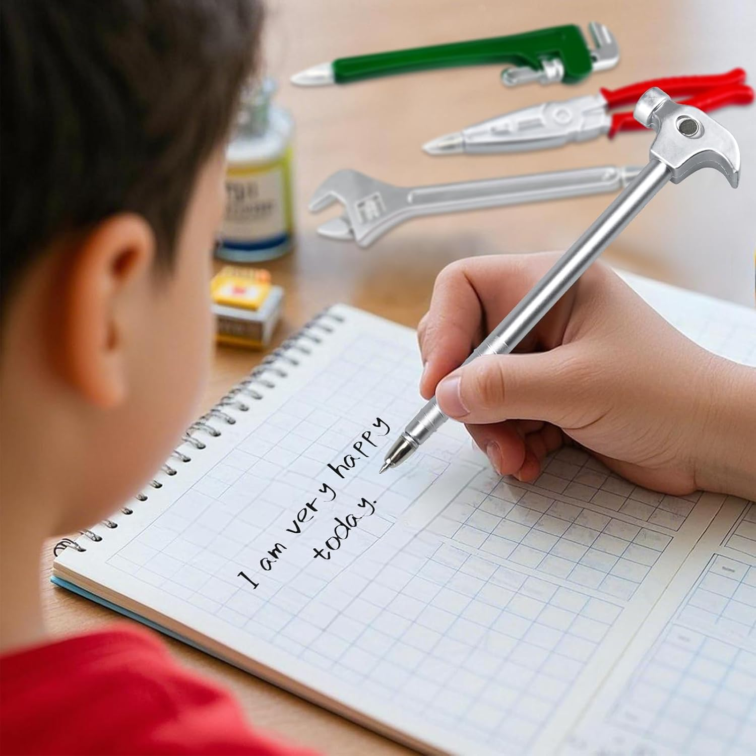 7PCS Funny Tool Ballpoint Pens, Novelty Black Ink Hardware Shape Pen, Hammer Pens Wrench Writing Pen for Boys Worker Craftsman Gift School Office Stationary Supplies image number 4