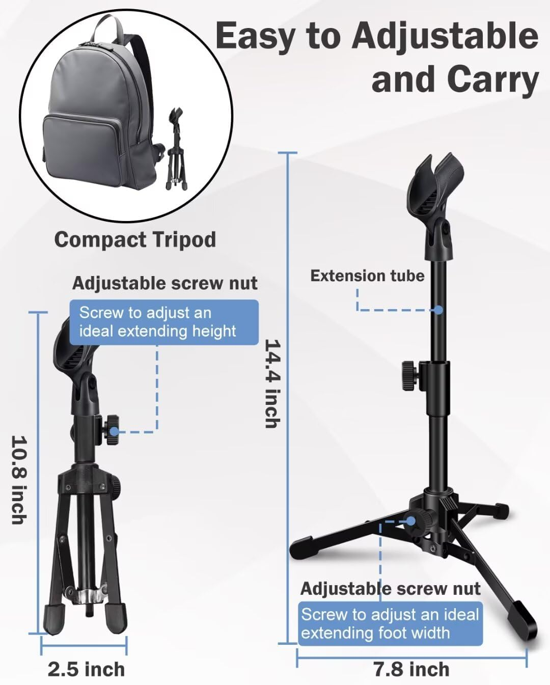 Mictop Desktop Mic Stand Portable Foldable Tripod with Mic Clip Holder Adjustable Microphone Stand for Dynamic Microphone like Samson Q2U Shure SM58 SM57 PGA48 PGA58 Etc. image number 3